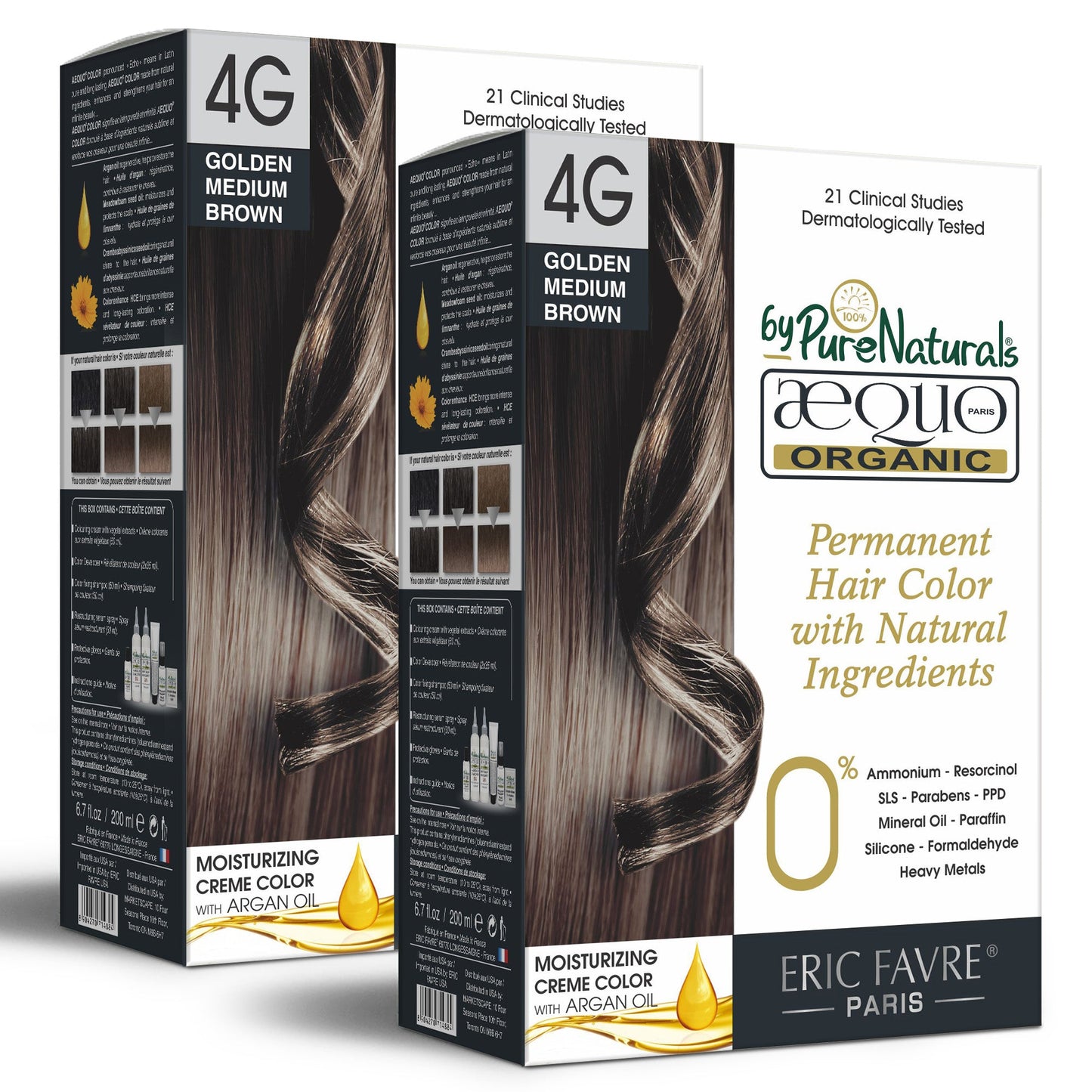 Aequo Organic 4G Golden Medium Brown Free Permanent Organic Unisex Hair Color 200ml (Pack of 2)
