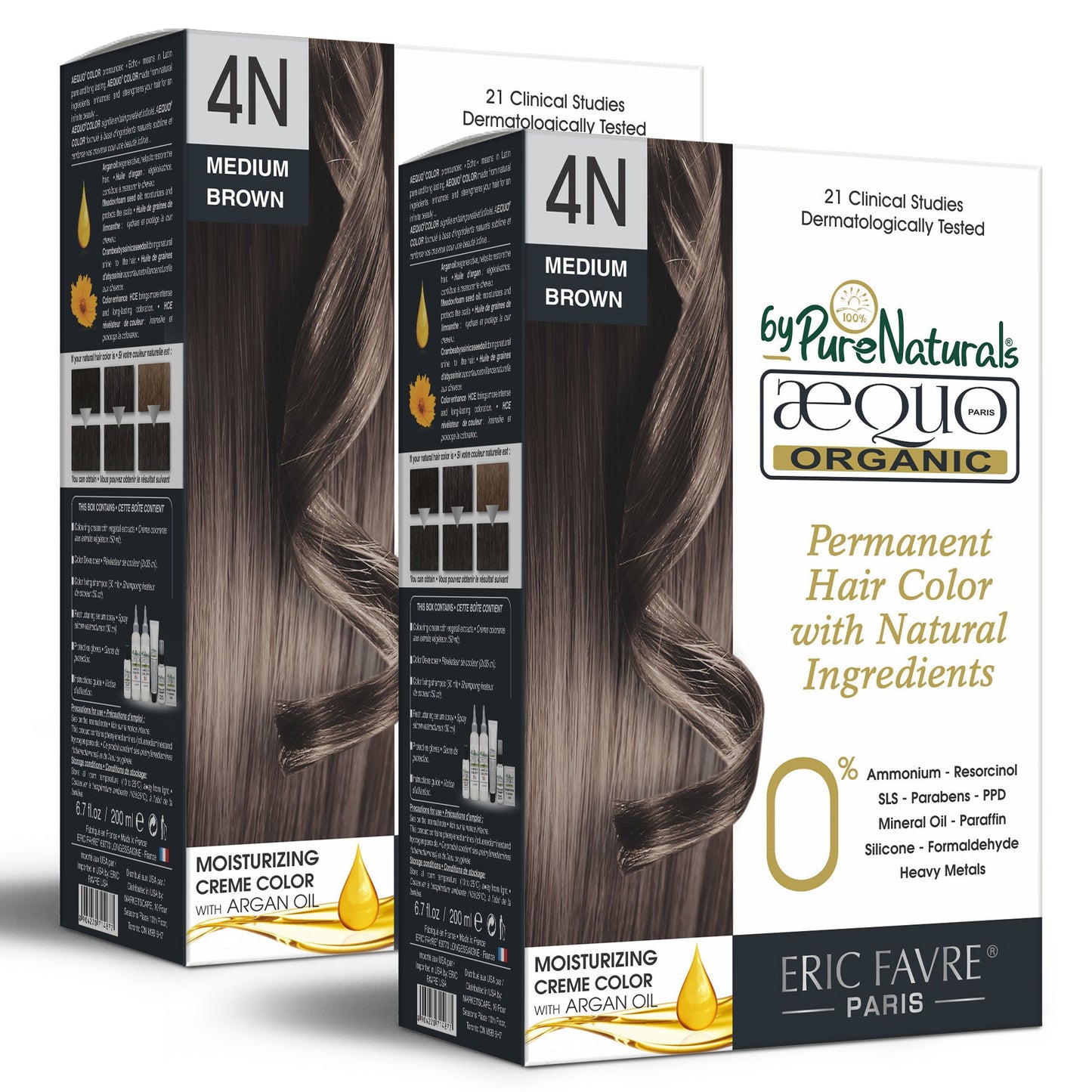 Aequo Organic 4N Medium Brown Free Permanent Organic Unisex Hair Color 200ml (Pack of 2)