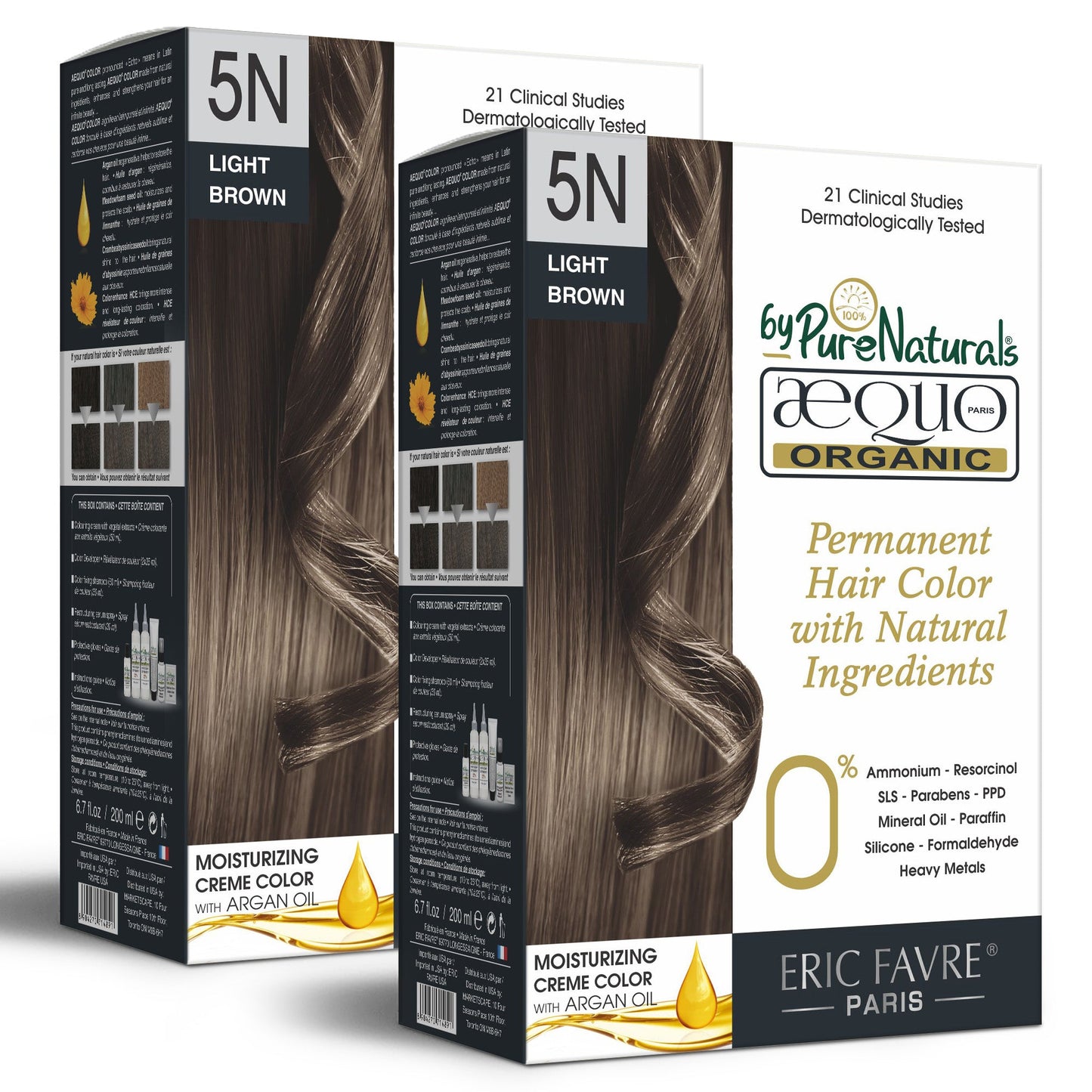 QH+ Aequo Organic Zero Toxins Permanent Cream Hair Colour- 200ml- 5N Light Brown (Pack of 2)