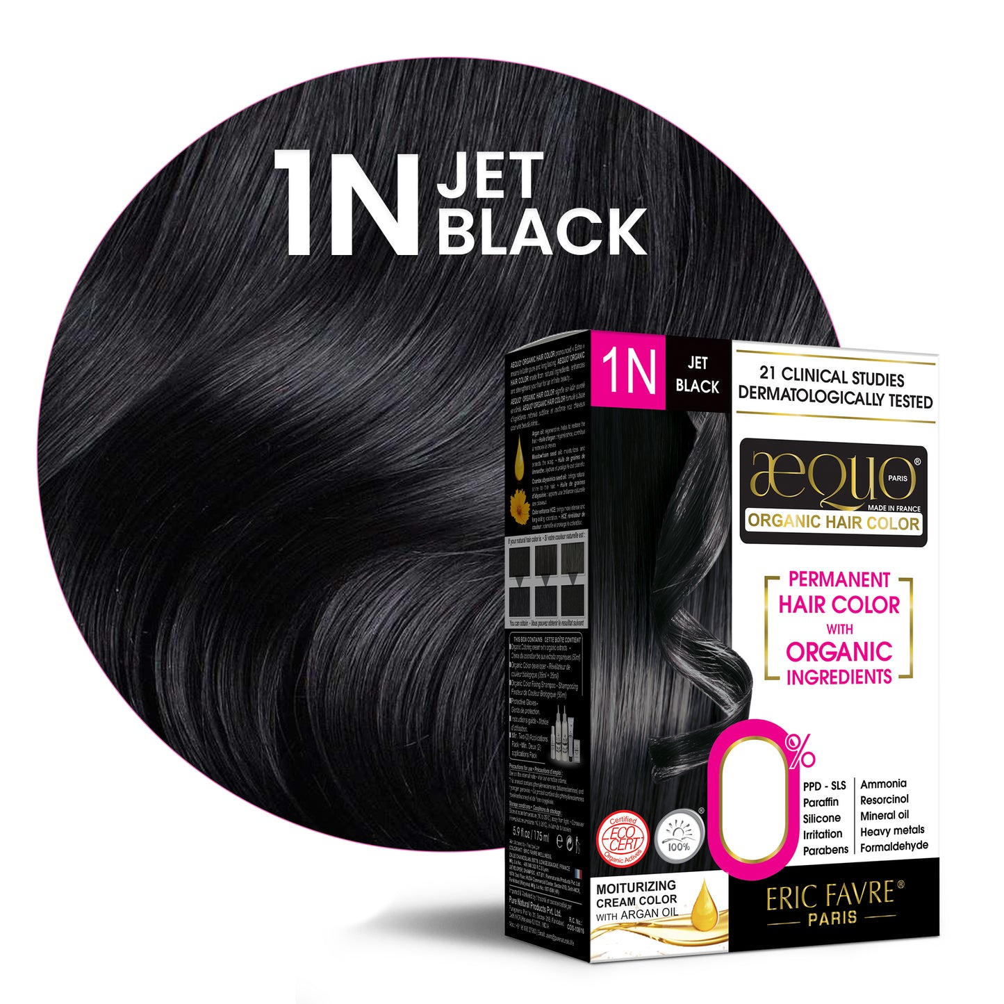 Aequo Organic Cream Hair Colour for Women- 170ml- 1N Jet Black