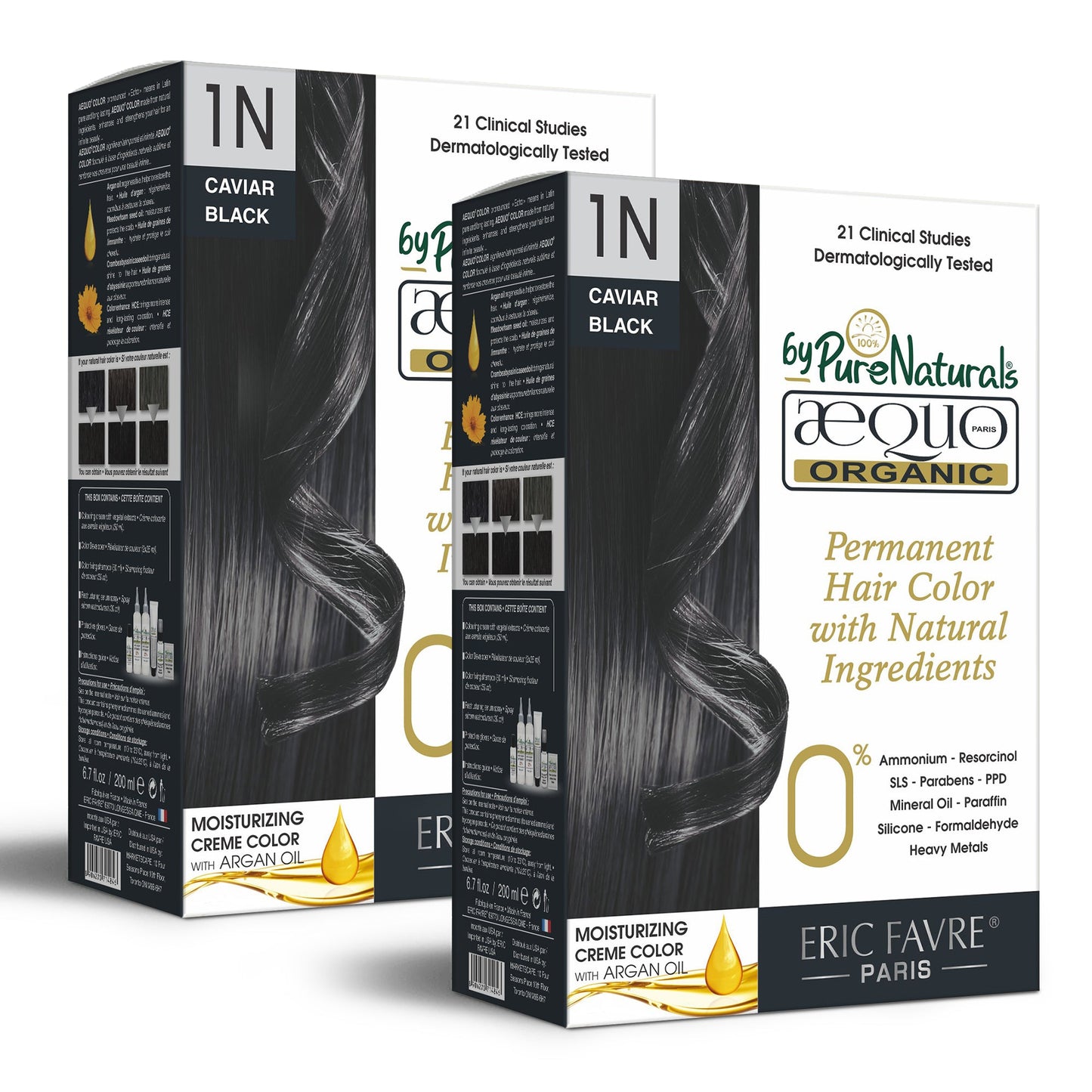 Aequo Organic 1N Caviar Black Permanent Organic Unisex Hair Color 200ml (Pack of 2)