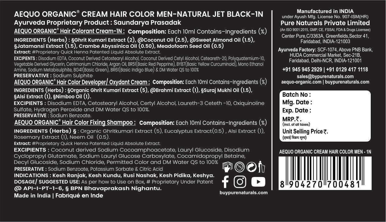 Aequo Organic Cream  Hair Colour for Men ( 170ml)