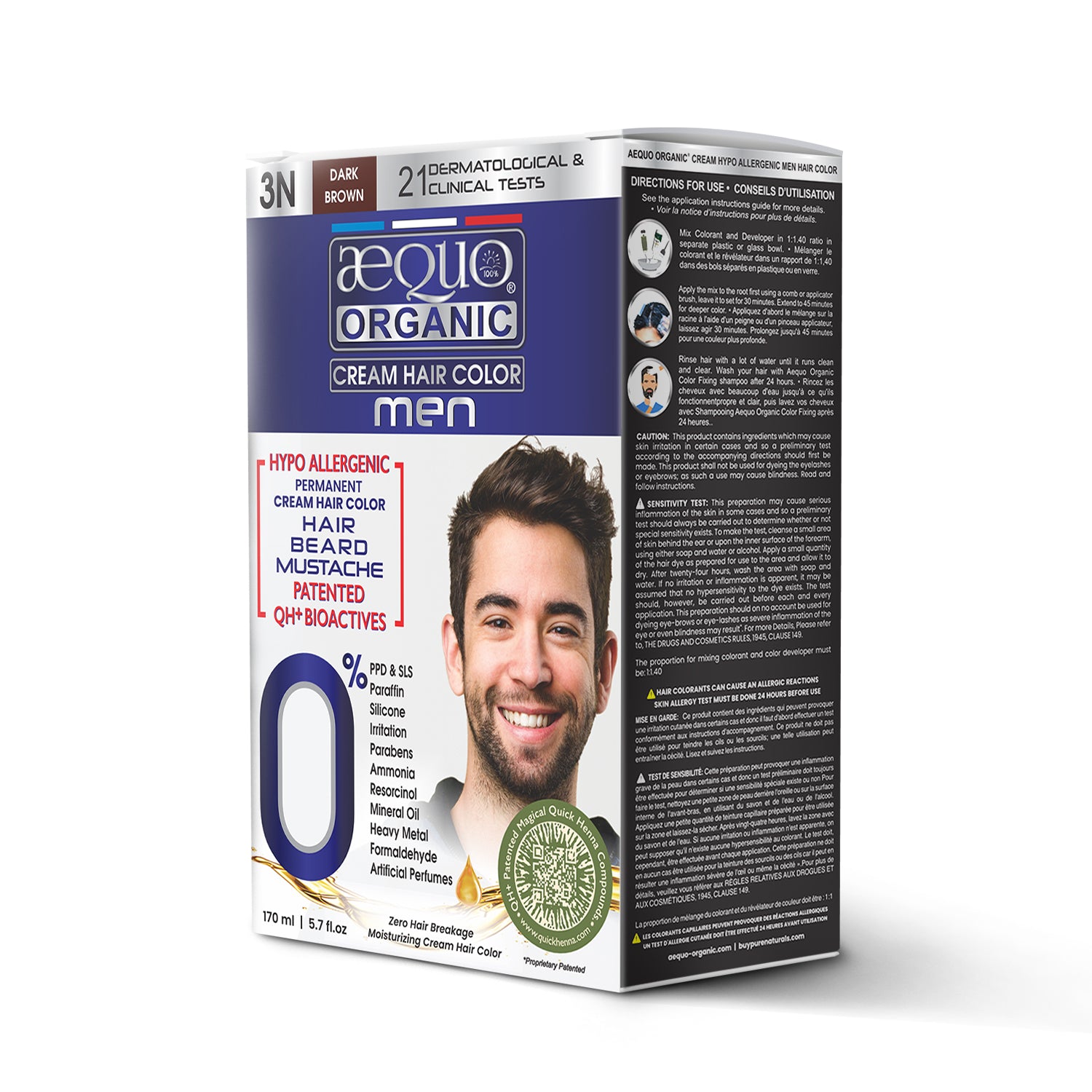 Aequo Organic Cream Hair Colour for Men- 170ml- 3N Dark Brown