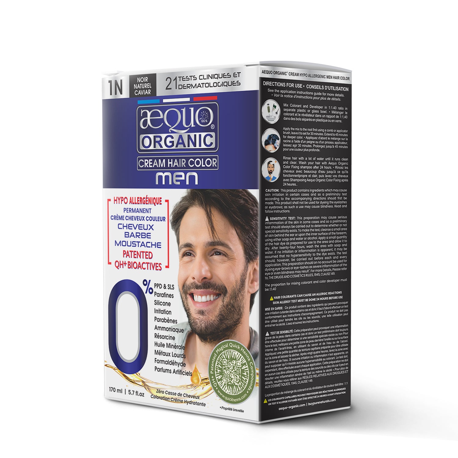 Aequo Organic Cream Hair Colour for Men- 170ml- 1N Jet Black