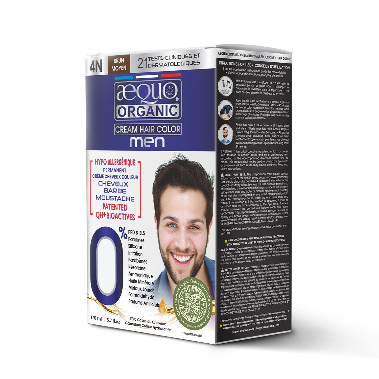 Aequo Organic Cream Hair Colour for Men- 170ml- 4N Medium Brown