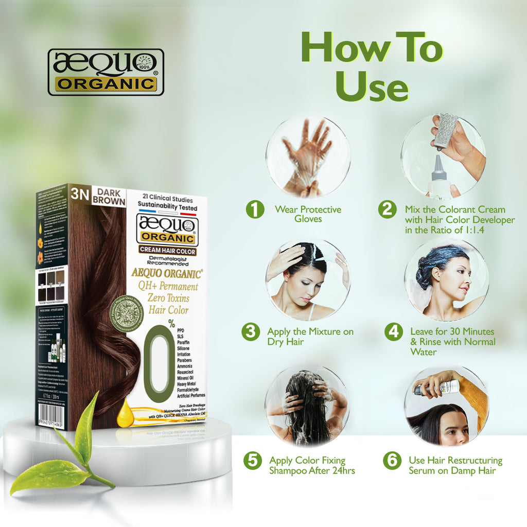 QH+ Aequo Organic Zero Toxins Cream Hair Colour- 200ml- 3N Dark Brown