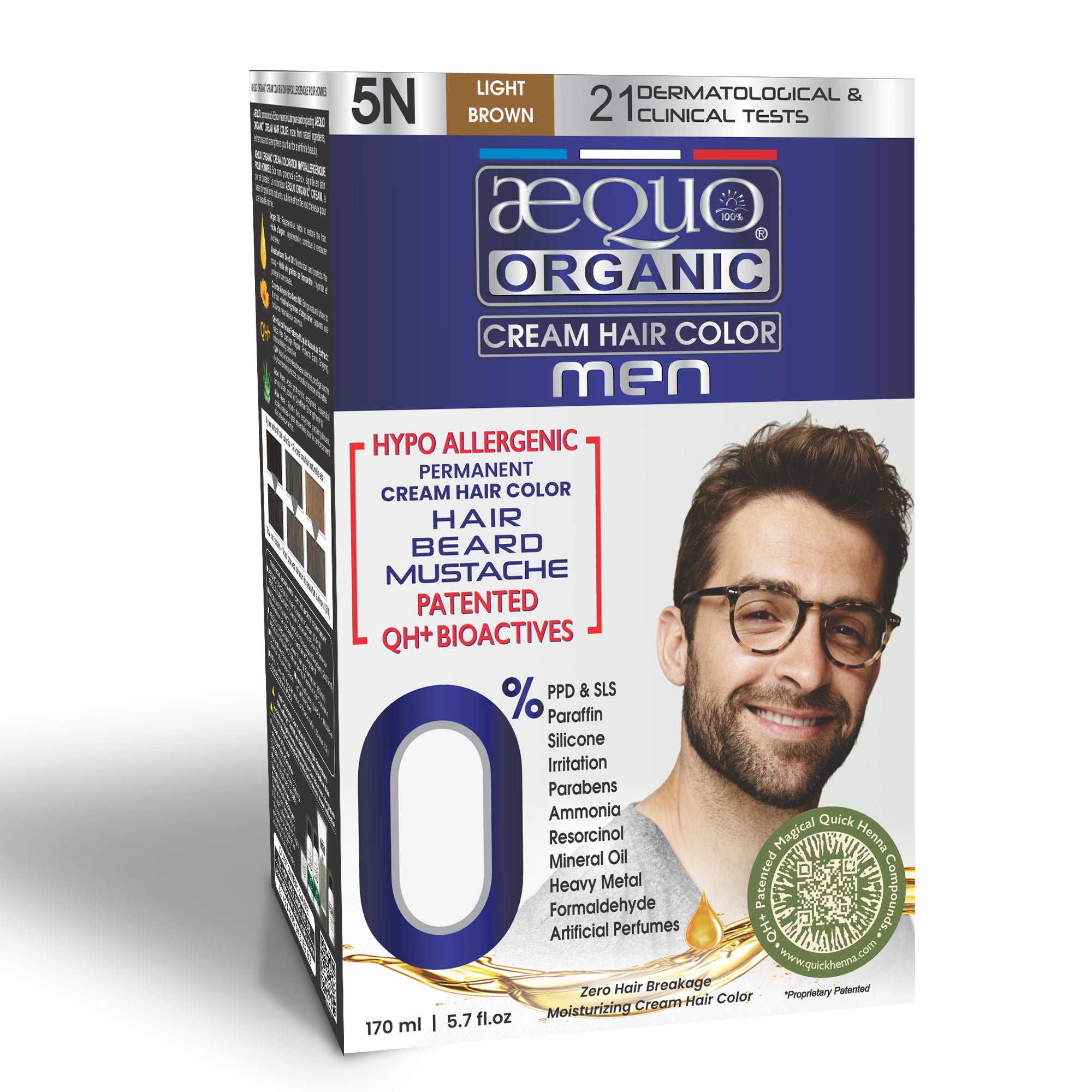 Aequo Organic Cream Hair Colour for Men- 170ml - 5N Light Brown