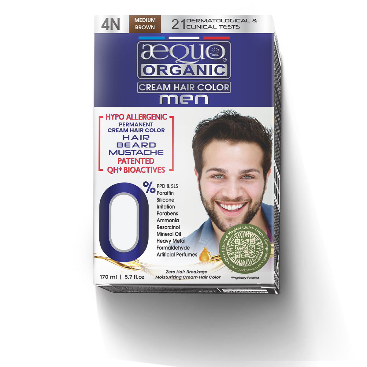 Aequo Organic Cream Hair Colour for Men- 170ml- 4N Medium Brown