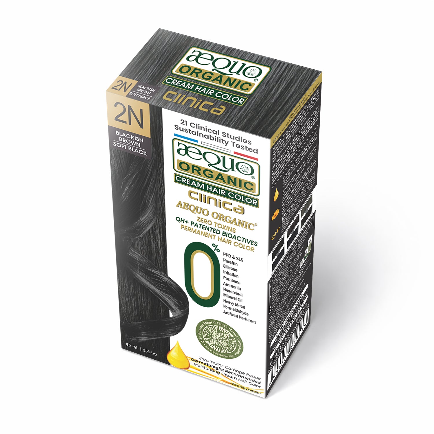 Aequo Organic Clinica Cream Hair Colour- 60ml- 2N Soft Black
