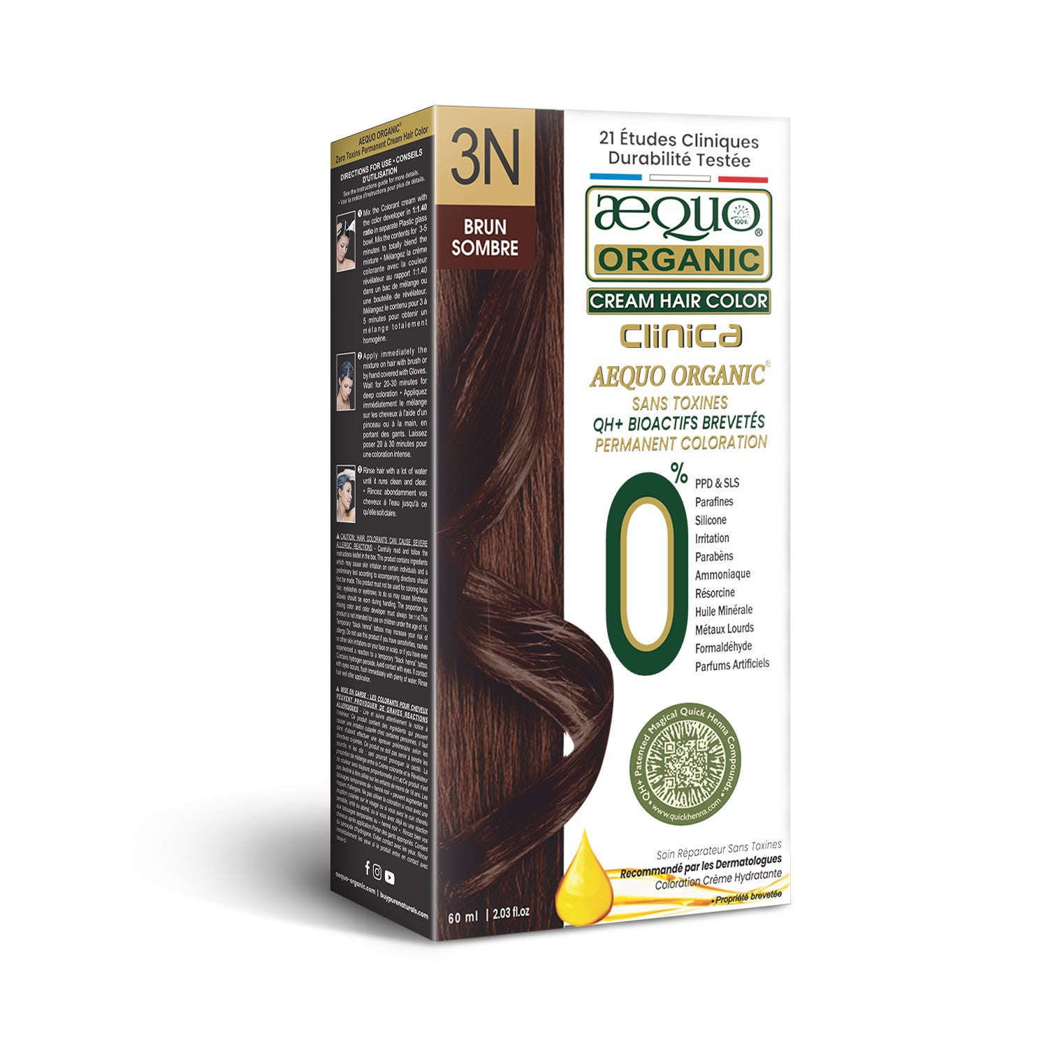 Aequo Organic Clinica Cream Hair Colour- 60ml- 3N Dark Brown