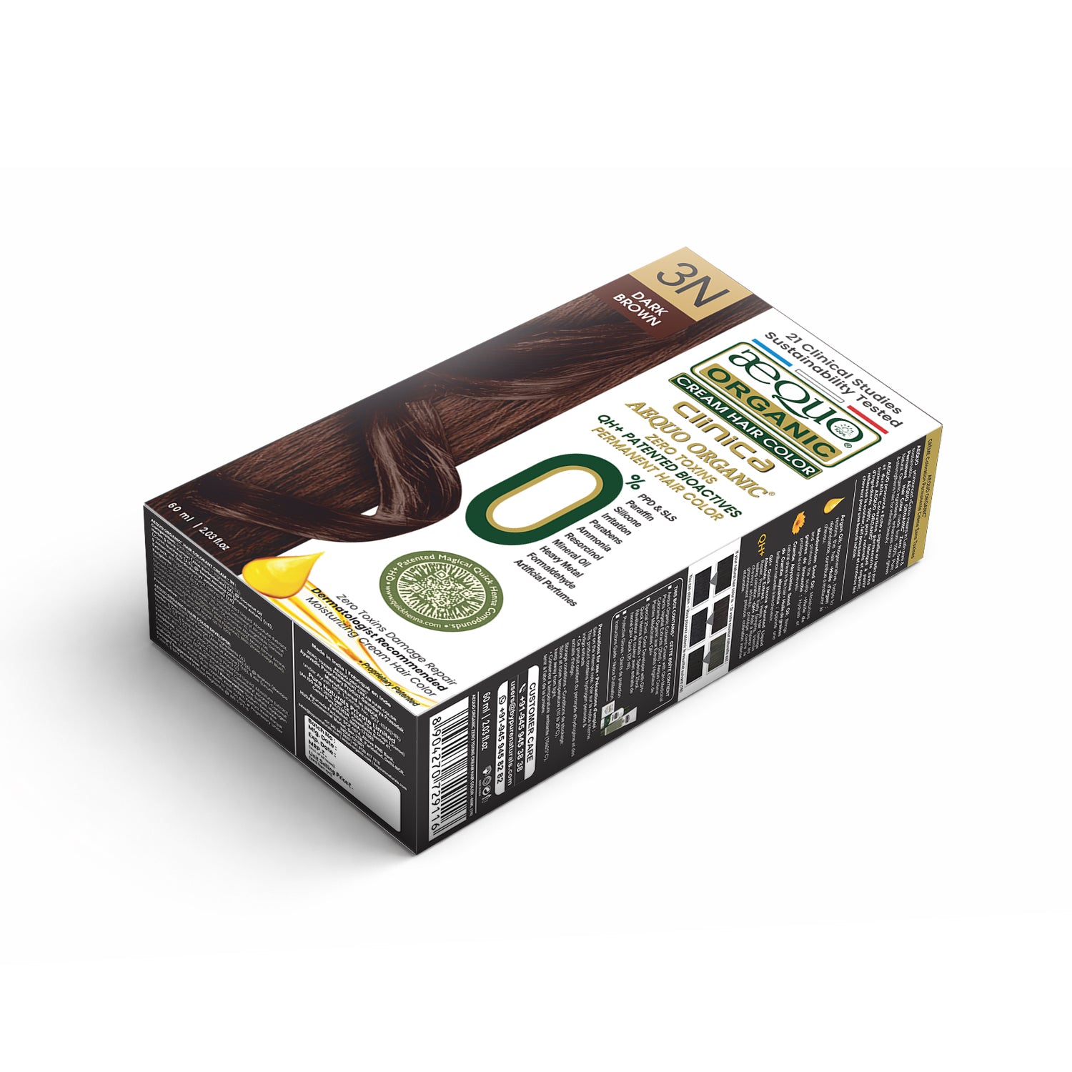 Aequo Organic Clinica Cream Hair Colour- 60ml- 3N Dark Brown