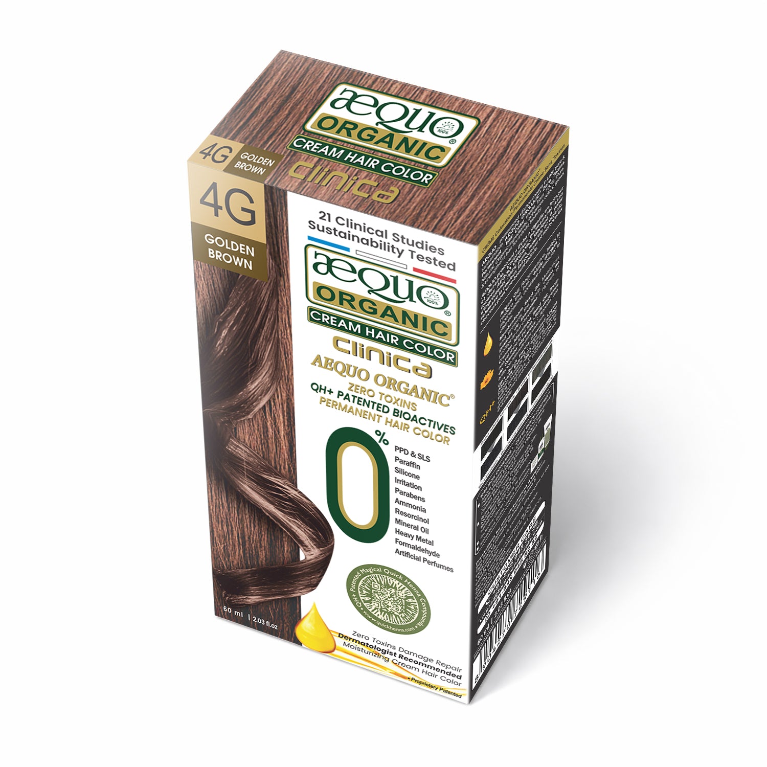 Aequo Organic Clinica Cream Hair Colour- 60ml- 4G Golden Brown