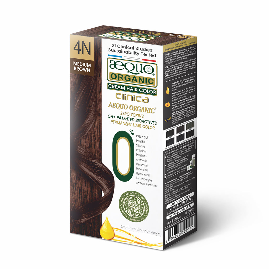 Aequo Organic Clinica Cream Hair Colour- 60ml- 4N Medium Brown