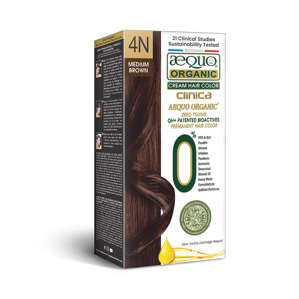 Aequo Organic Clinica Cream Hair Colour- 60ml- 4N Medium Brown