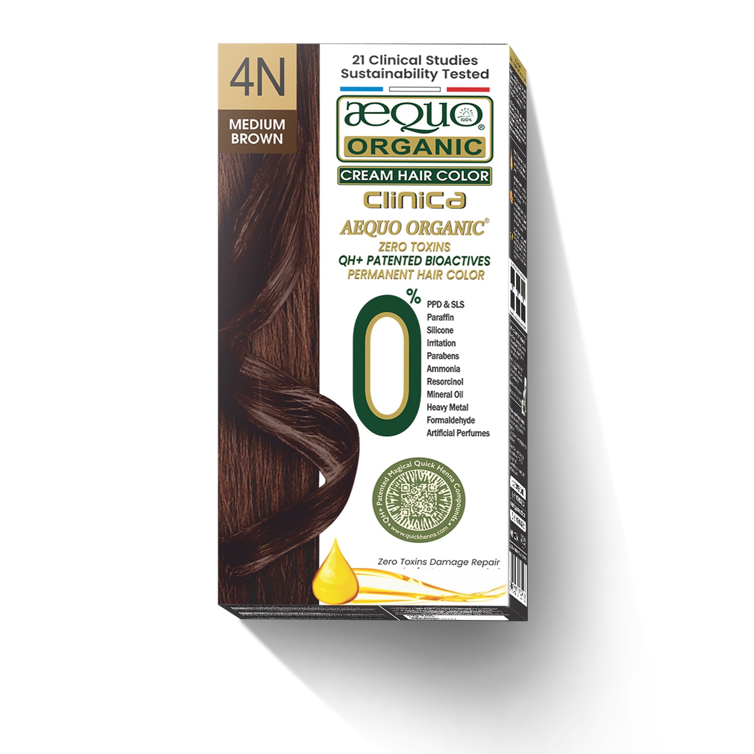 Aequo Organic Clinica Cream Hair Colour- 60ml- 4N Medium Brown
