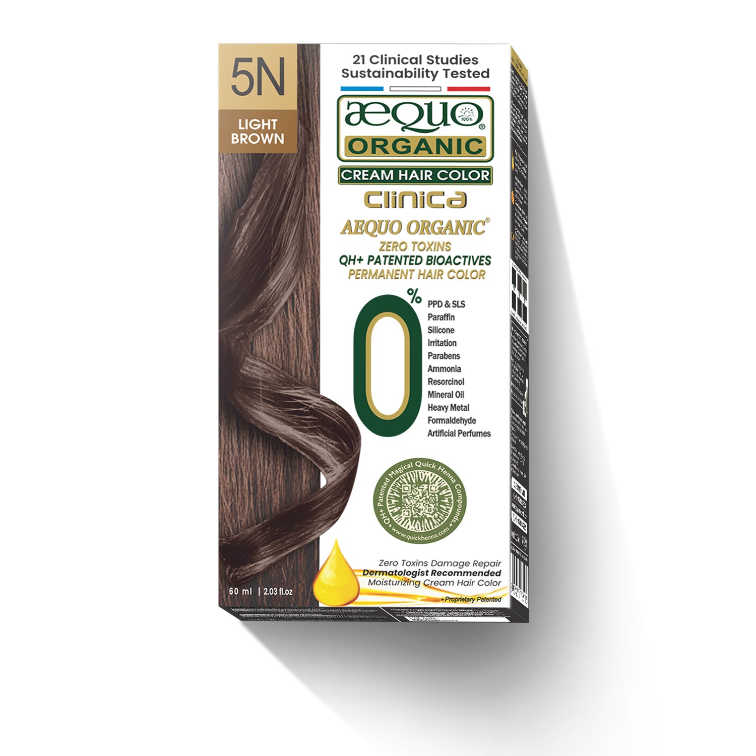 Aequo Organic Clinica Cream Hair Colour- 60ml- 5N Light Brown