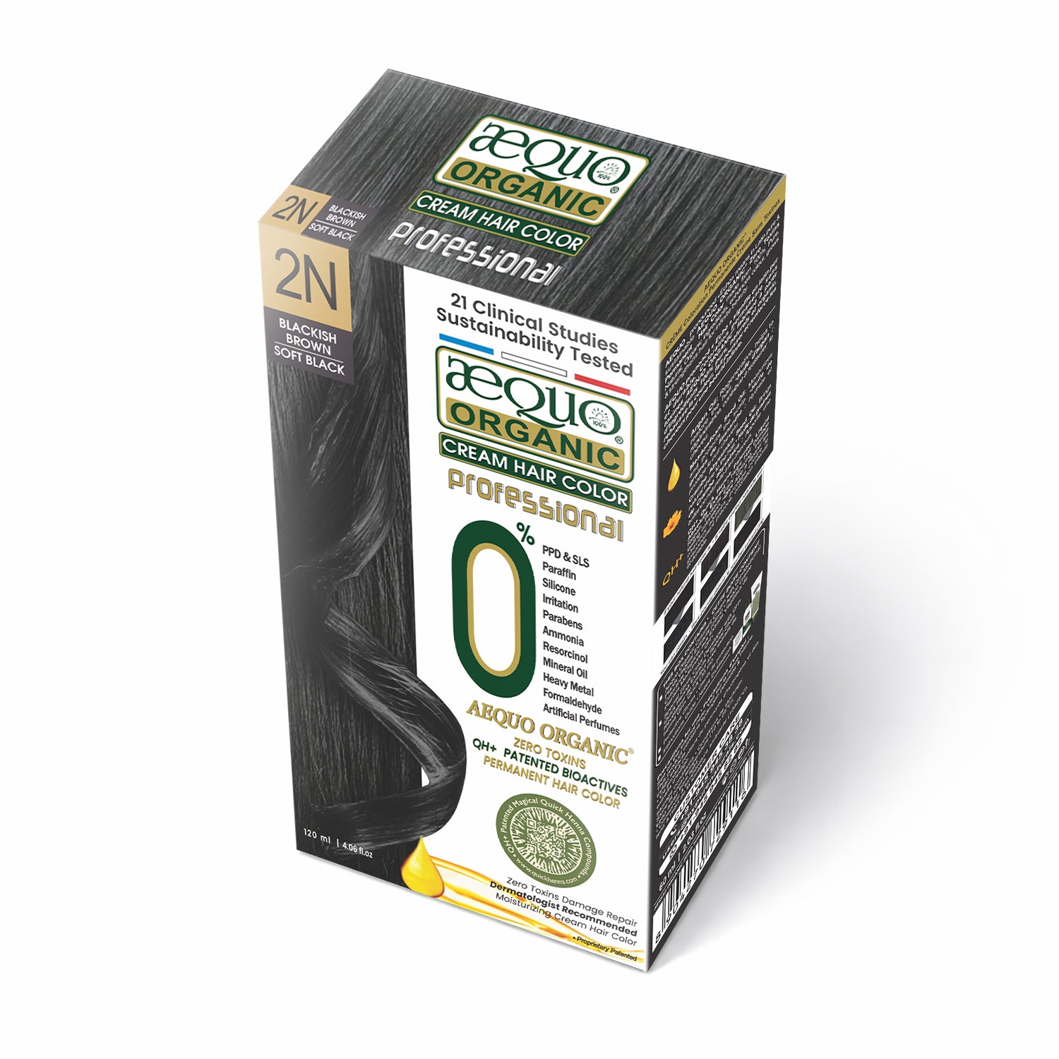 Aequo Organic Cream Hair Colour Salon Pack- 120ml- 2N Soft Black