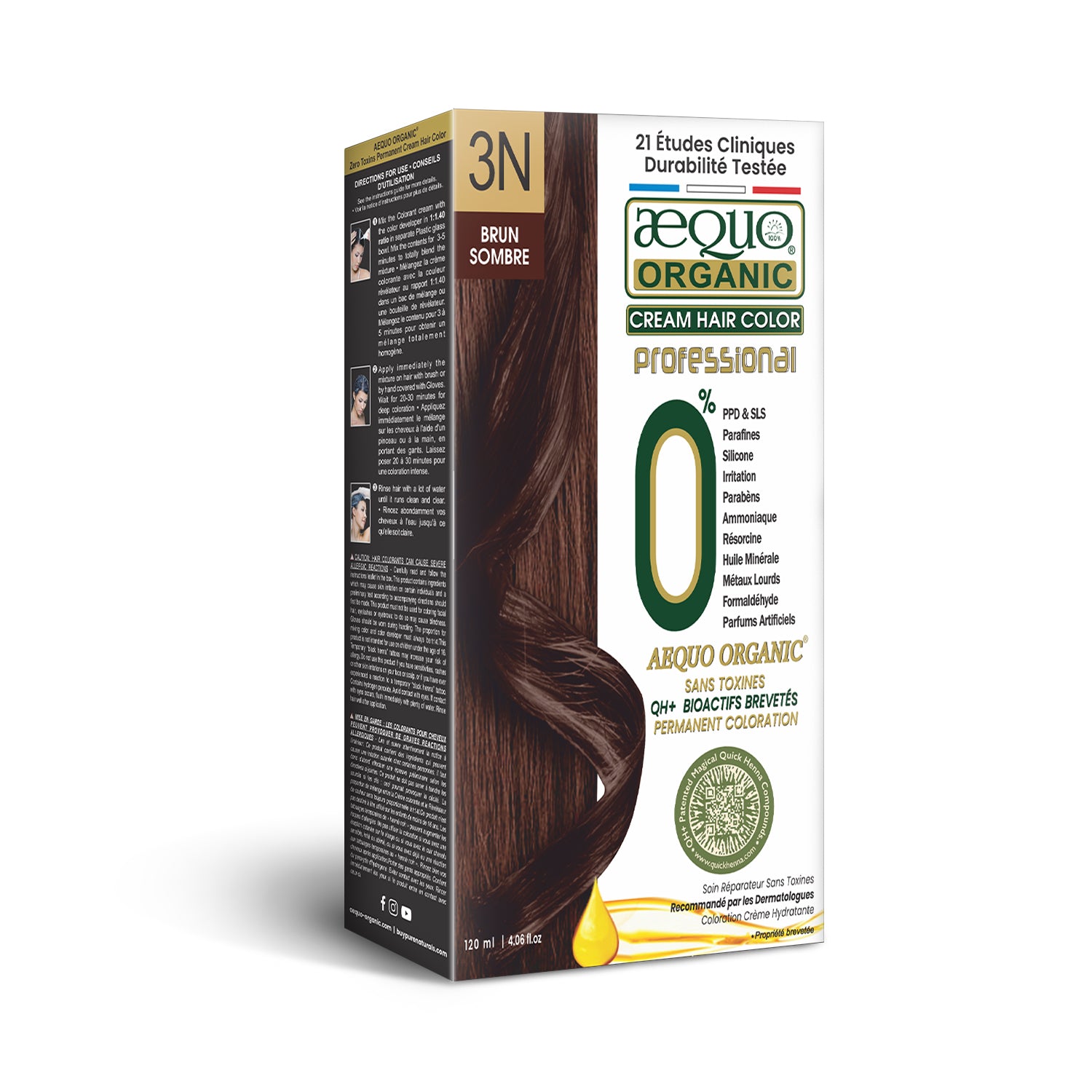 Aequo Organic Cream Hair Colour Salon Pack- 120ml- 3N Dark Brown