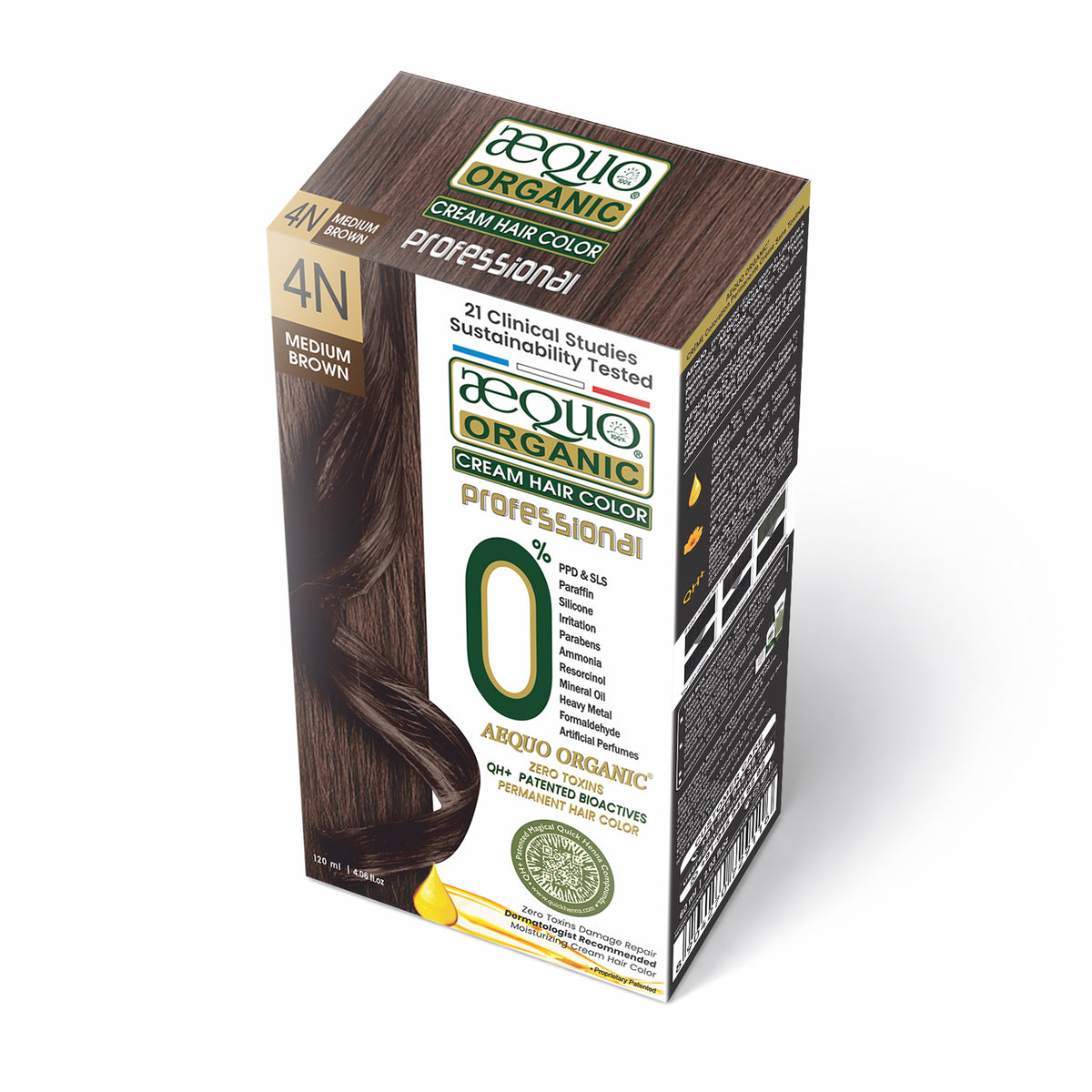 Aequo Organic Cream Hair Colour Salon Pack- 120ml- 4N Medium Brown