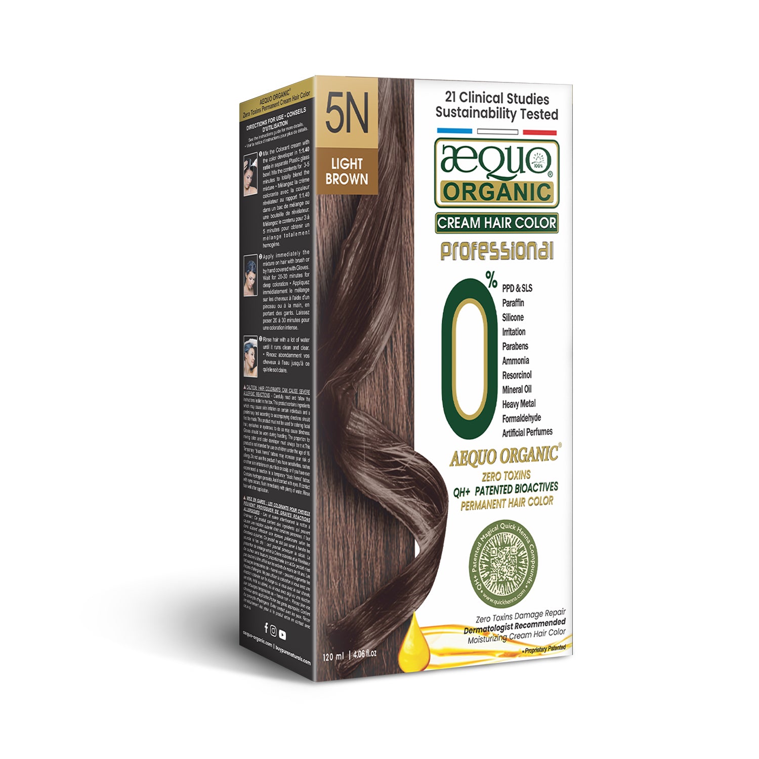 Aequo Organic Cream Hair Colour Salon Pack- 120ml- 5N Light Brown