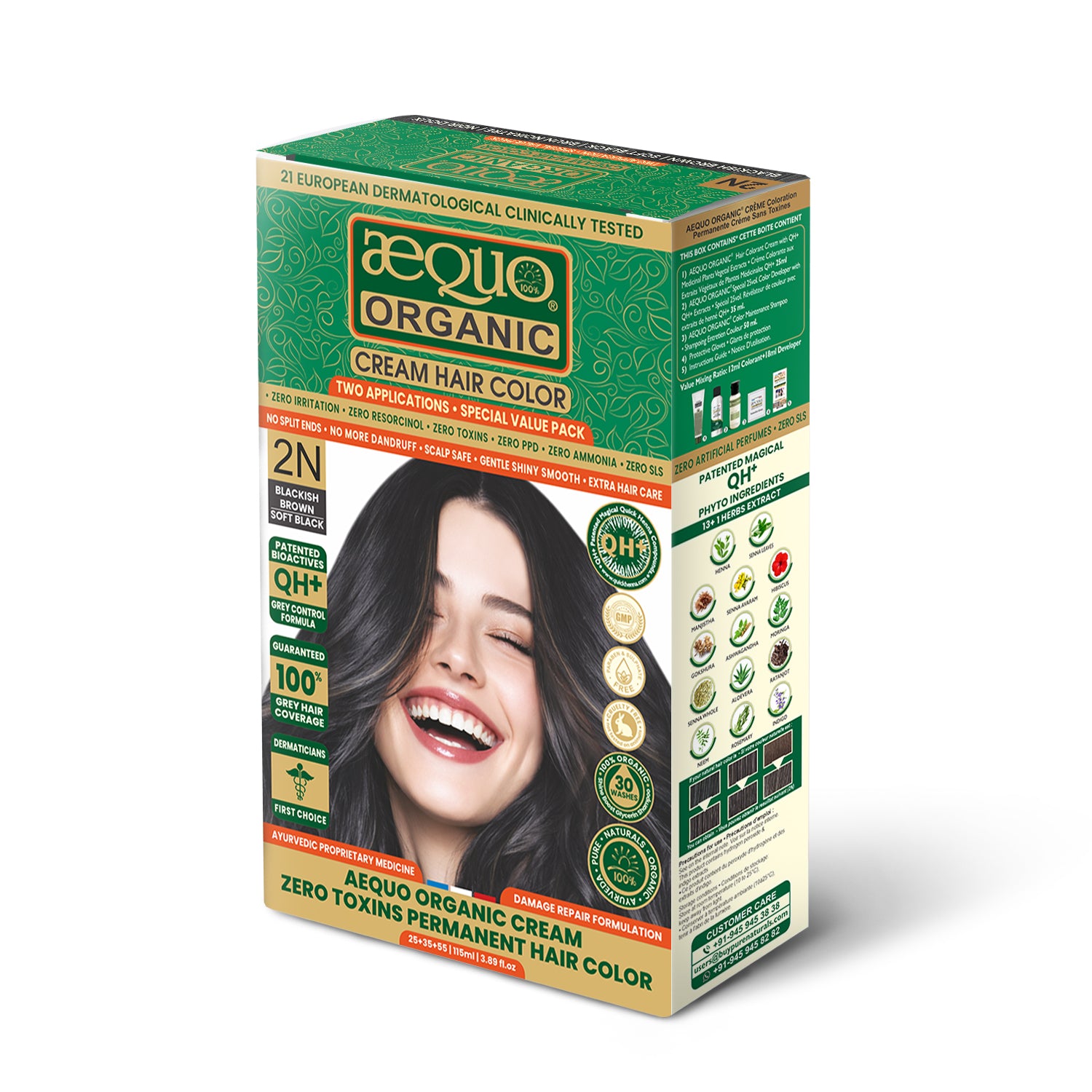 Aequo Organic Cream Hair Color Value Pack- 115ml- 2N Soft Black