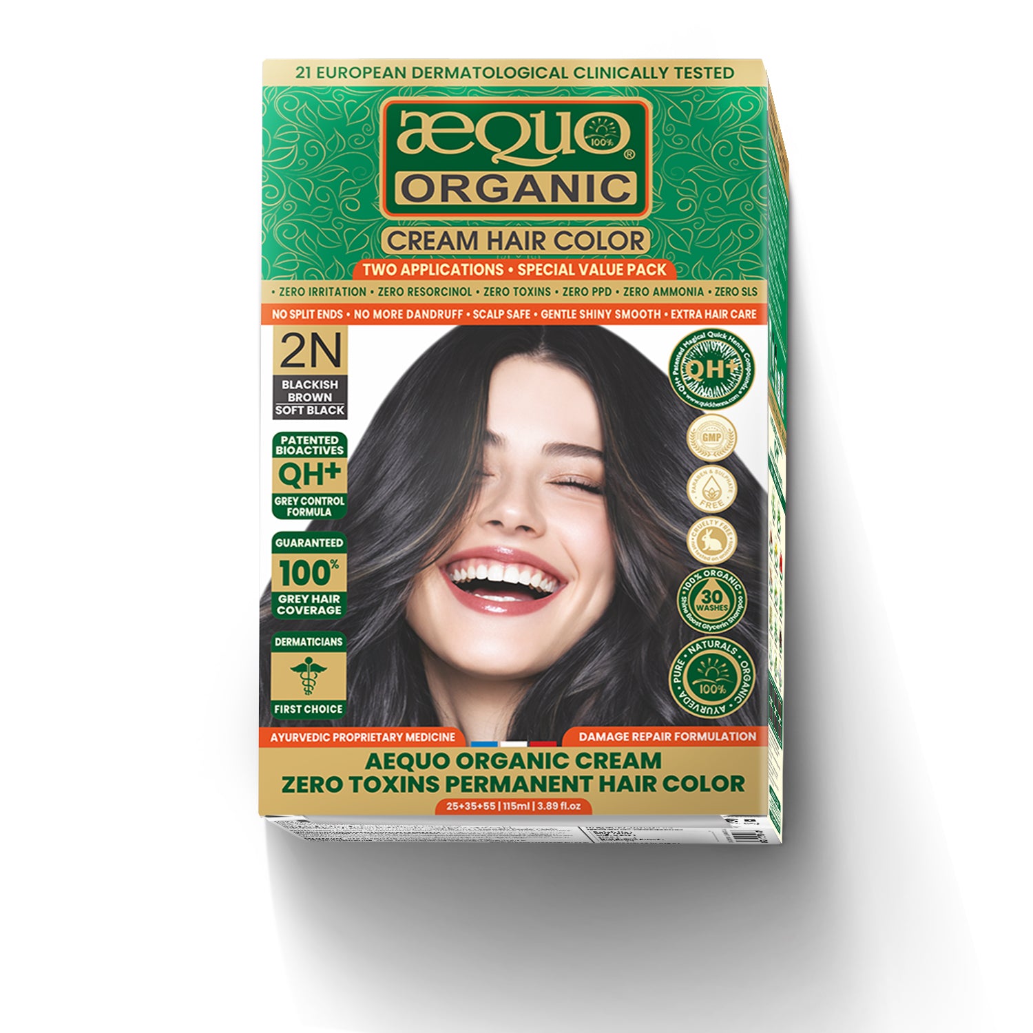 Aequo Organic Cream Hair Color Value Pack- 115ml- 2N Soft Black
