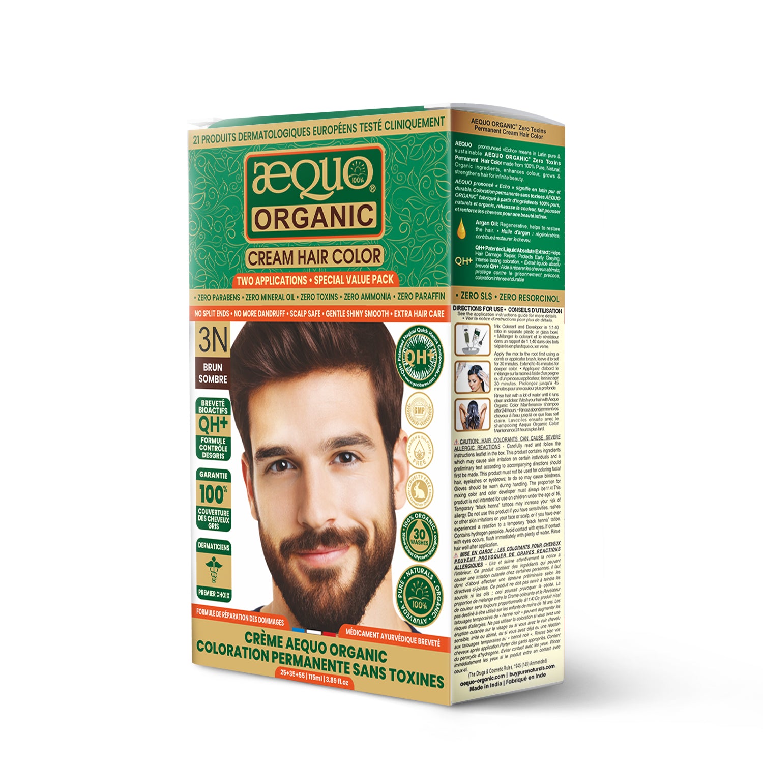 Aequo Organic Cream Hair Color Value Pack- 115ml- 3N Dark Brown