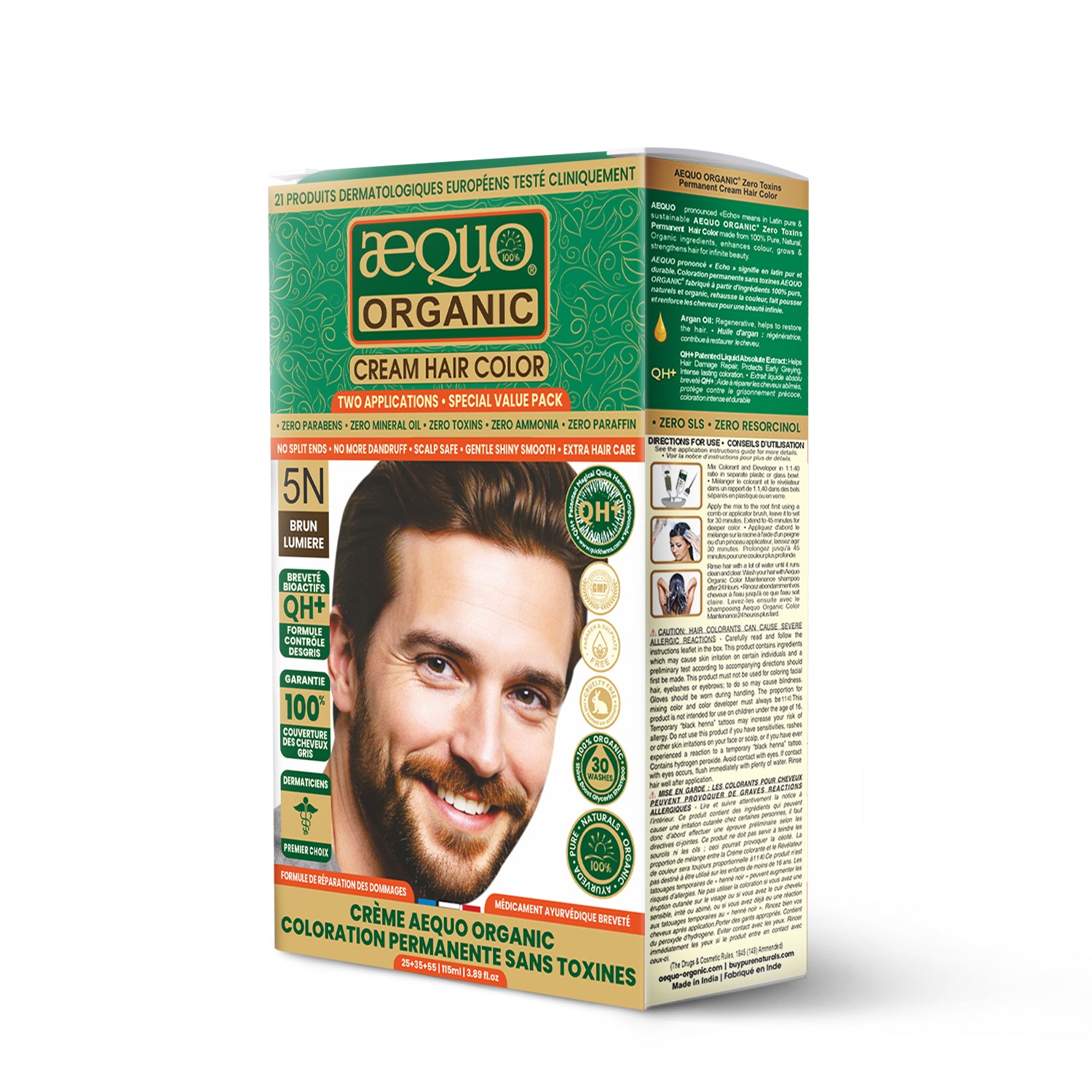 Aequo Organic Cream Hair Color Value Pack- 115ml- 5N Light Brown