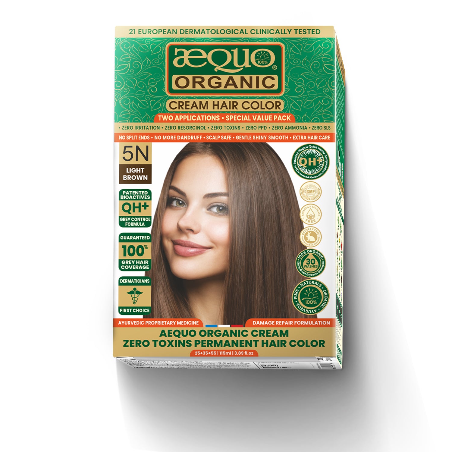 Aequo Organic Cream Hair Color Value Pack- 115ml- 5N Light Brown