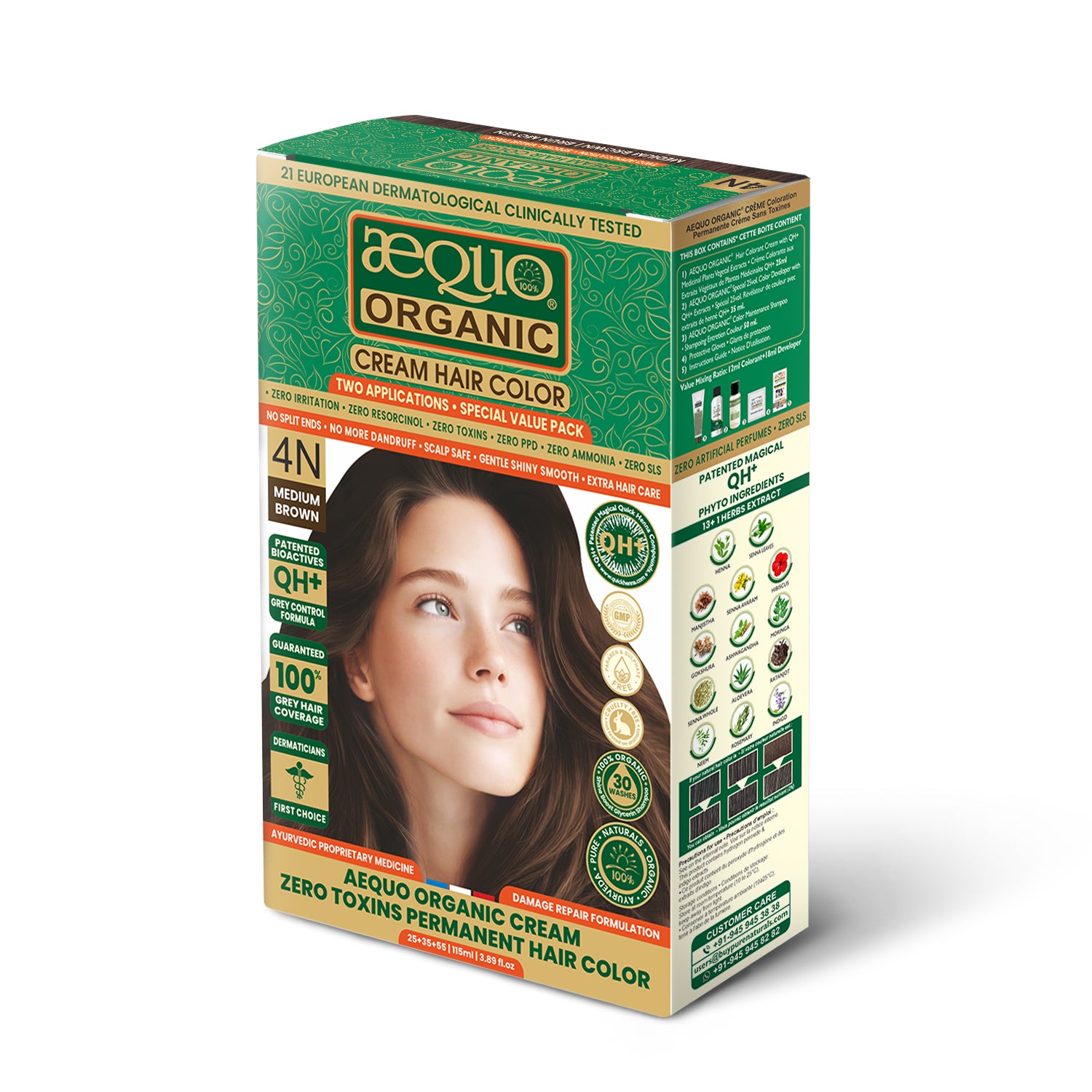 Aequo Organic Cream Hair Color Value Pack- 115ml- 4N Medium Brown