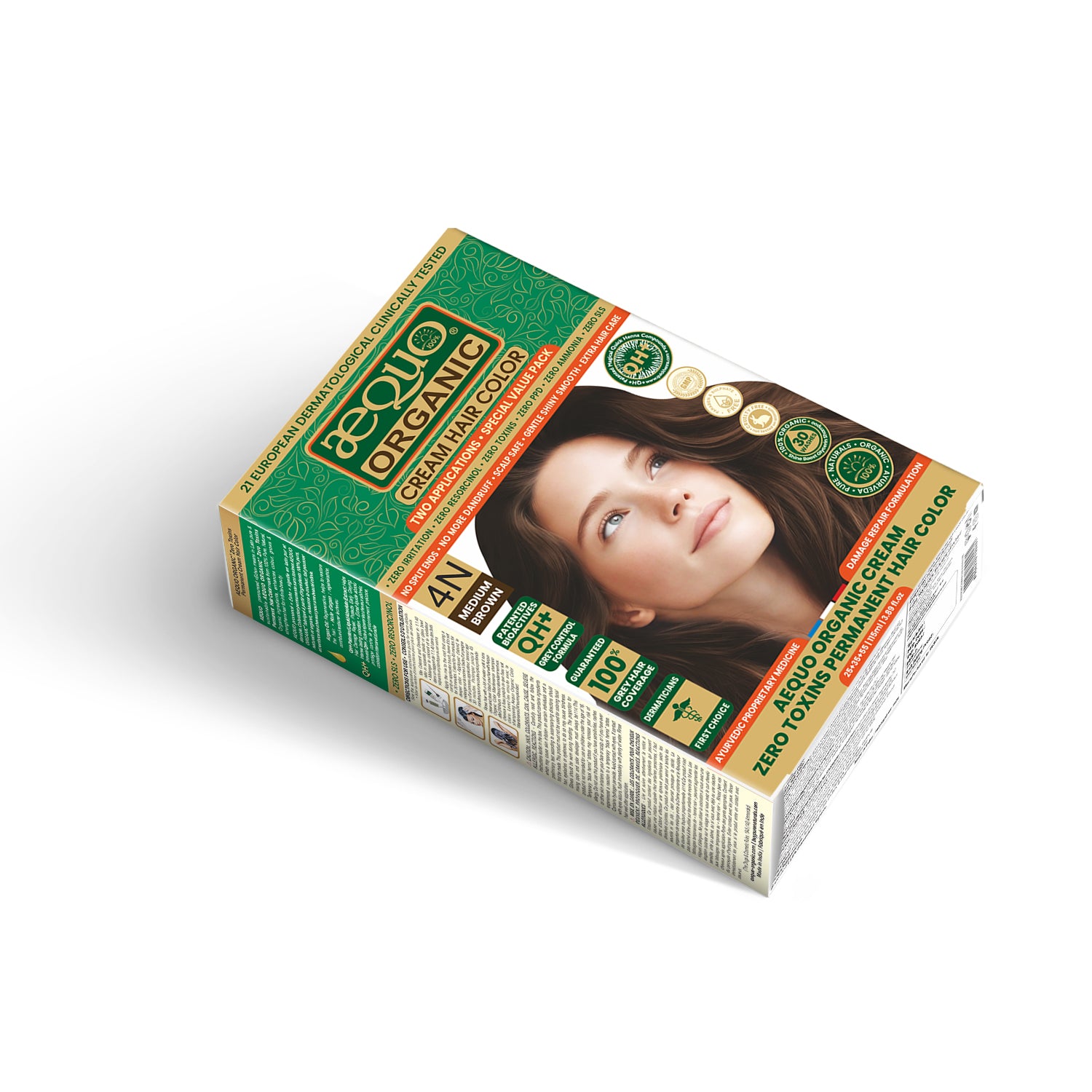 Aequo Organic Cream Hair Color Value Pack- 115ml- 4N Medium Brown
