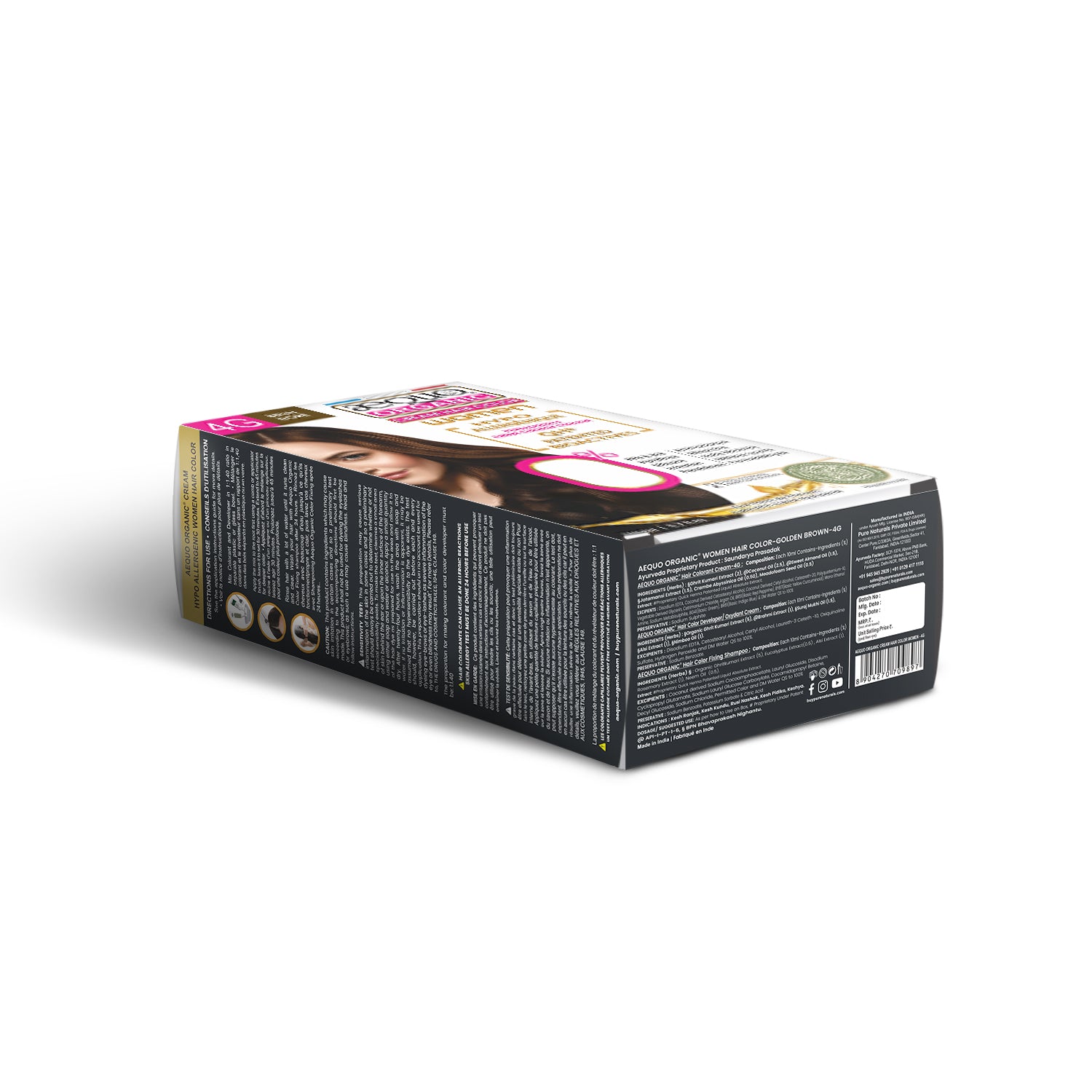 Aequo Organic Cream Hair Colour for Women- 170ml- 4G Golden Brown