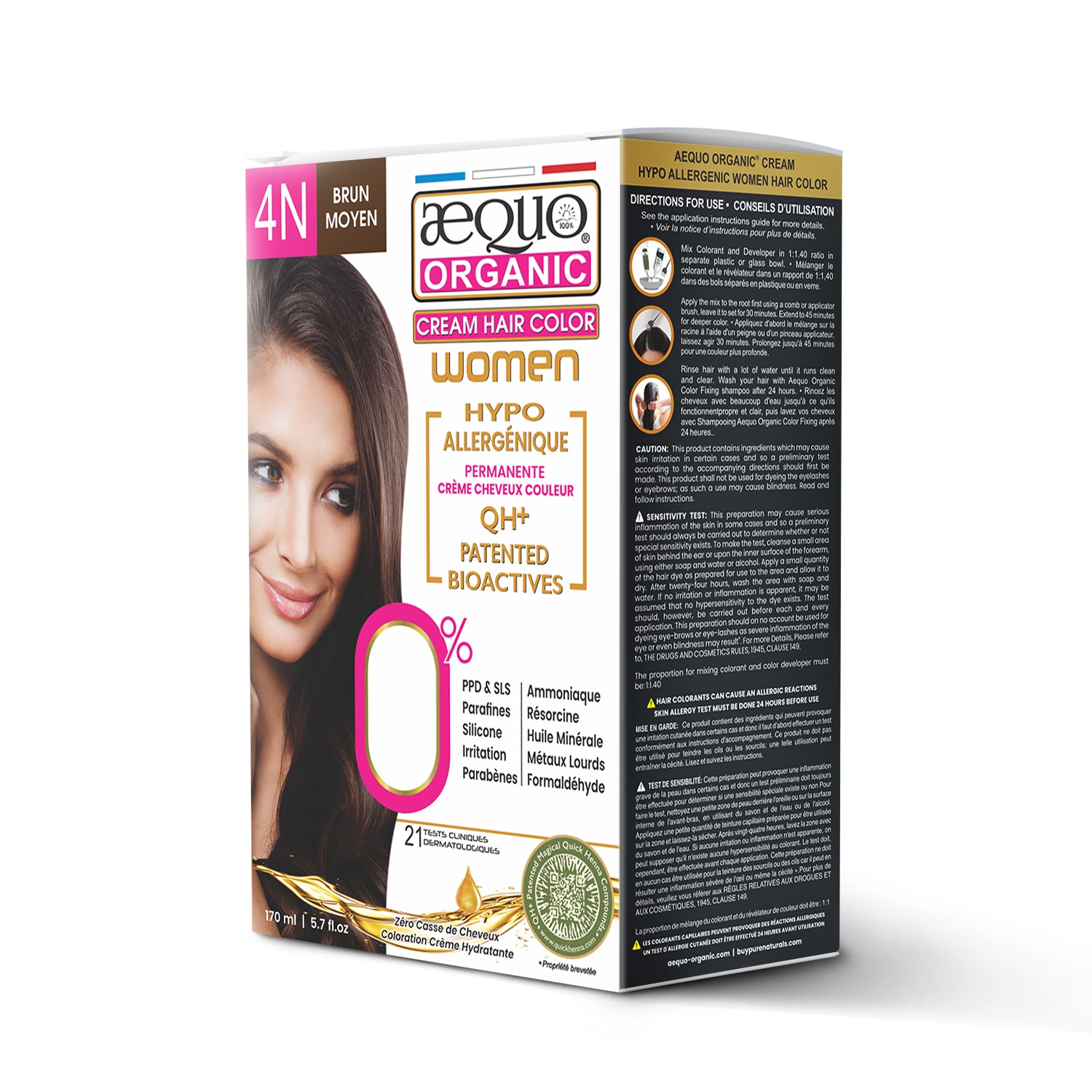 Aequo Organic Cream Hair Color Women-170ml-4N Medium Brown