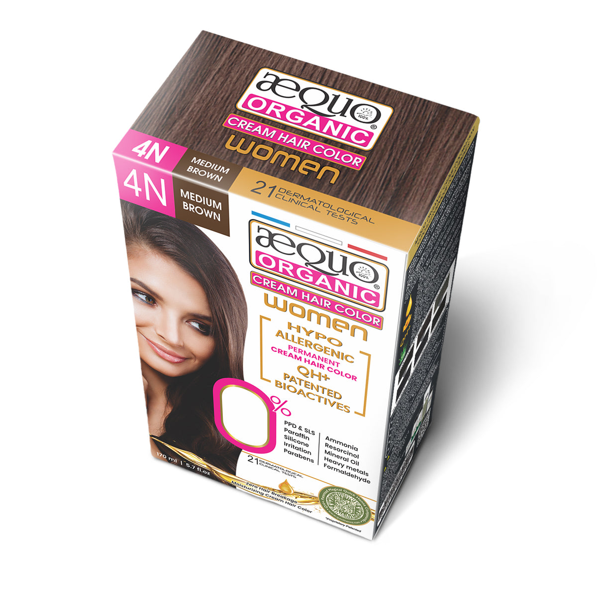 Aequo Organic Cream Hair Color Women-170ml-4N Medium Brown