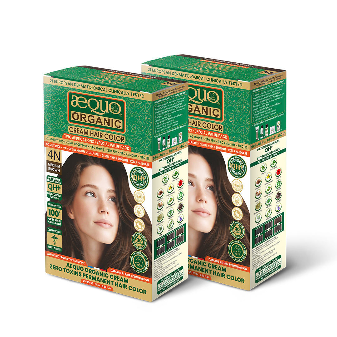 Aequo Organic Cream Hair Color Value Pack- 115ml- 4N Medium Brown