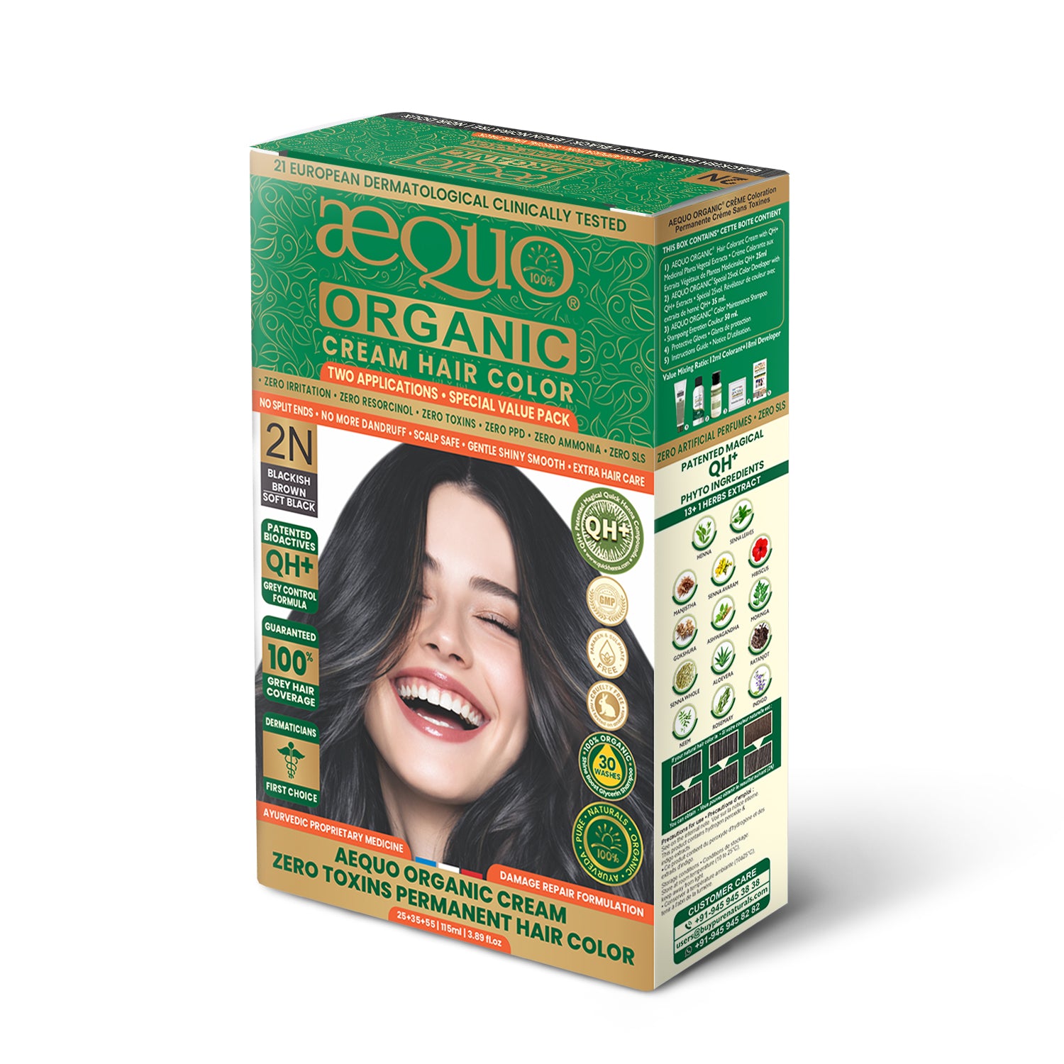 Aequo Organic Cream Hair Color Value Pack- 115ml- 2N Soft Black