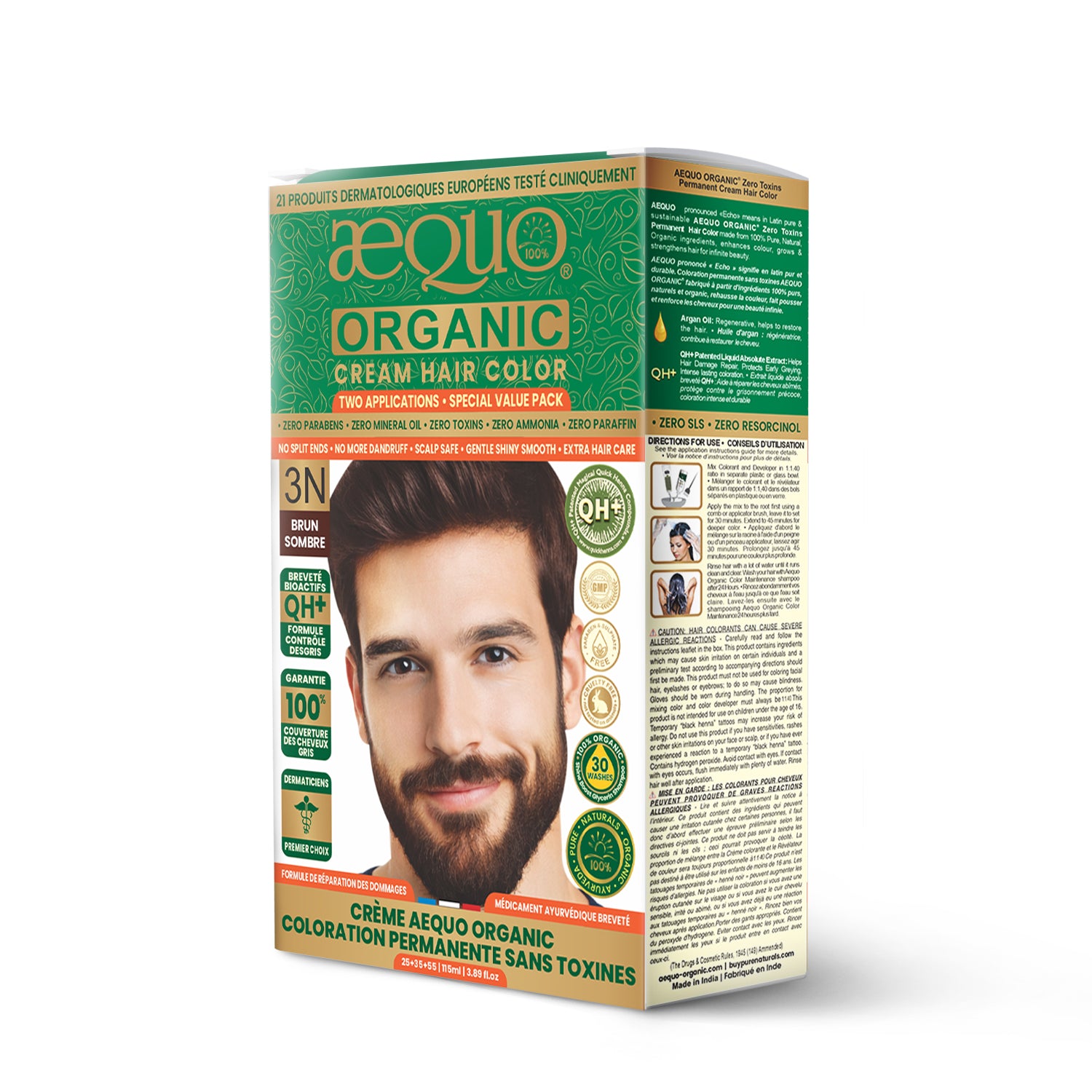 Aequo Organic Cream Hair Color Value Pack- 115ml- 3N Dark Brown