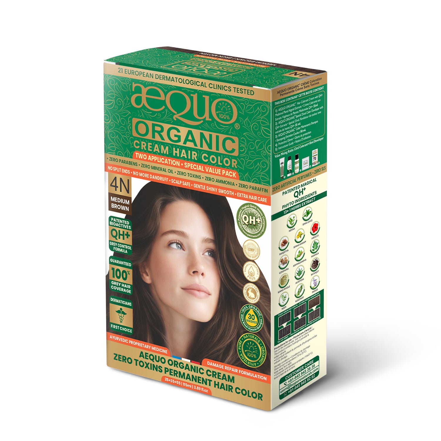 Aequo Organic Cream Hair Color Value Pack- 115ml- 4N Medium Brown