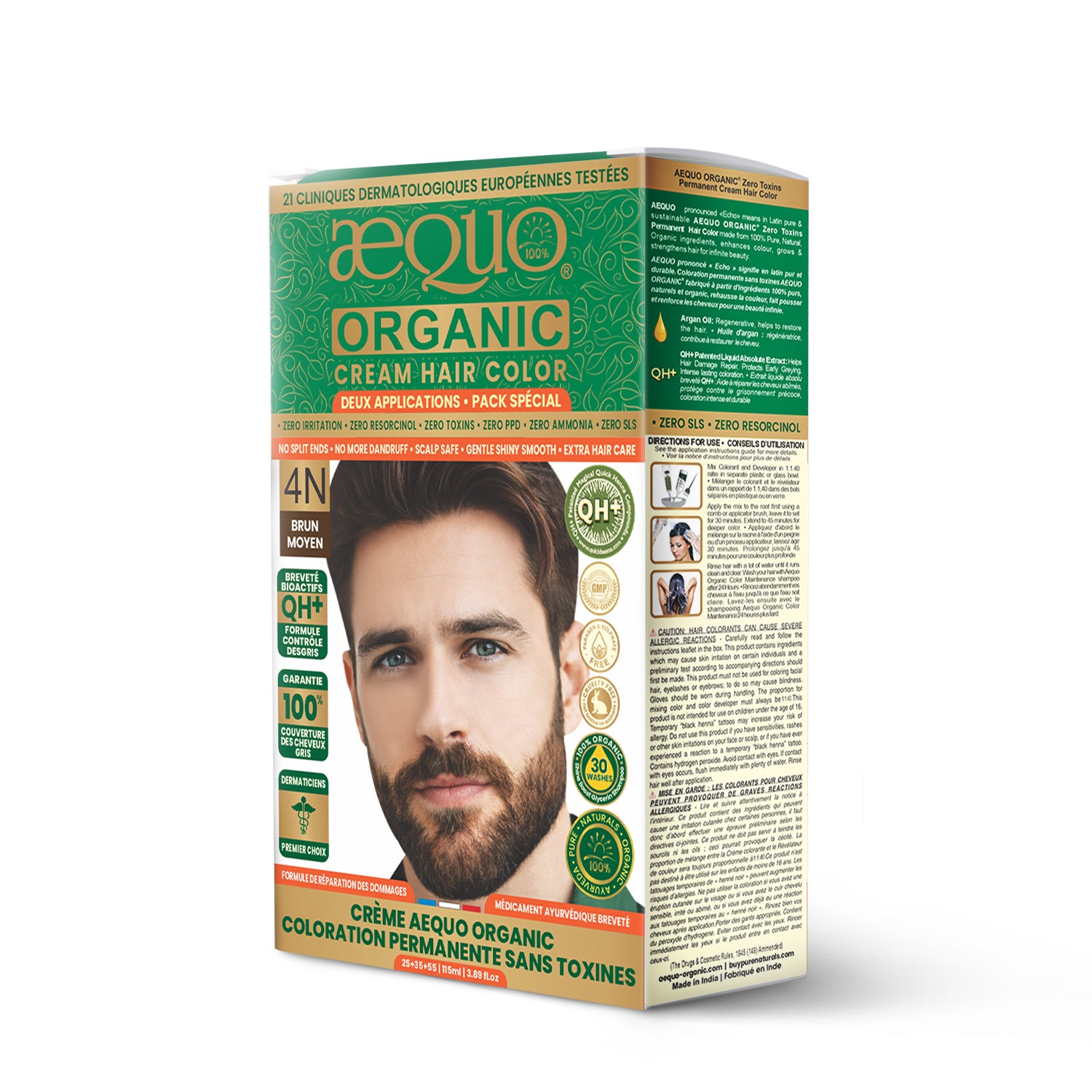 Aequo Organic Cream Hair Color Value Pack- 115ml- 4N Medium Brown