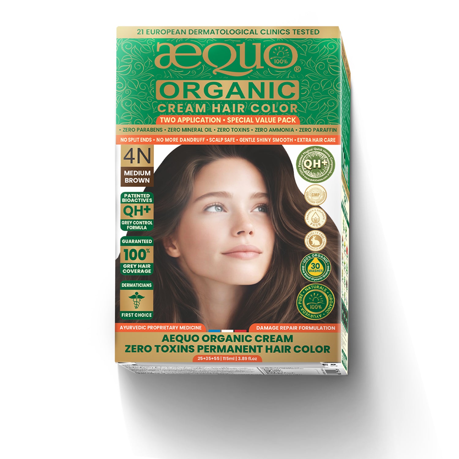 Aequo Organic Cream Hair Color Value Pack- 115ml- 4N Medium Brown