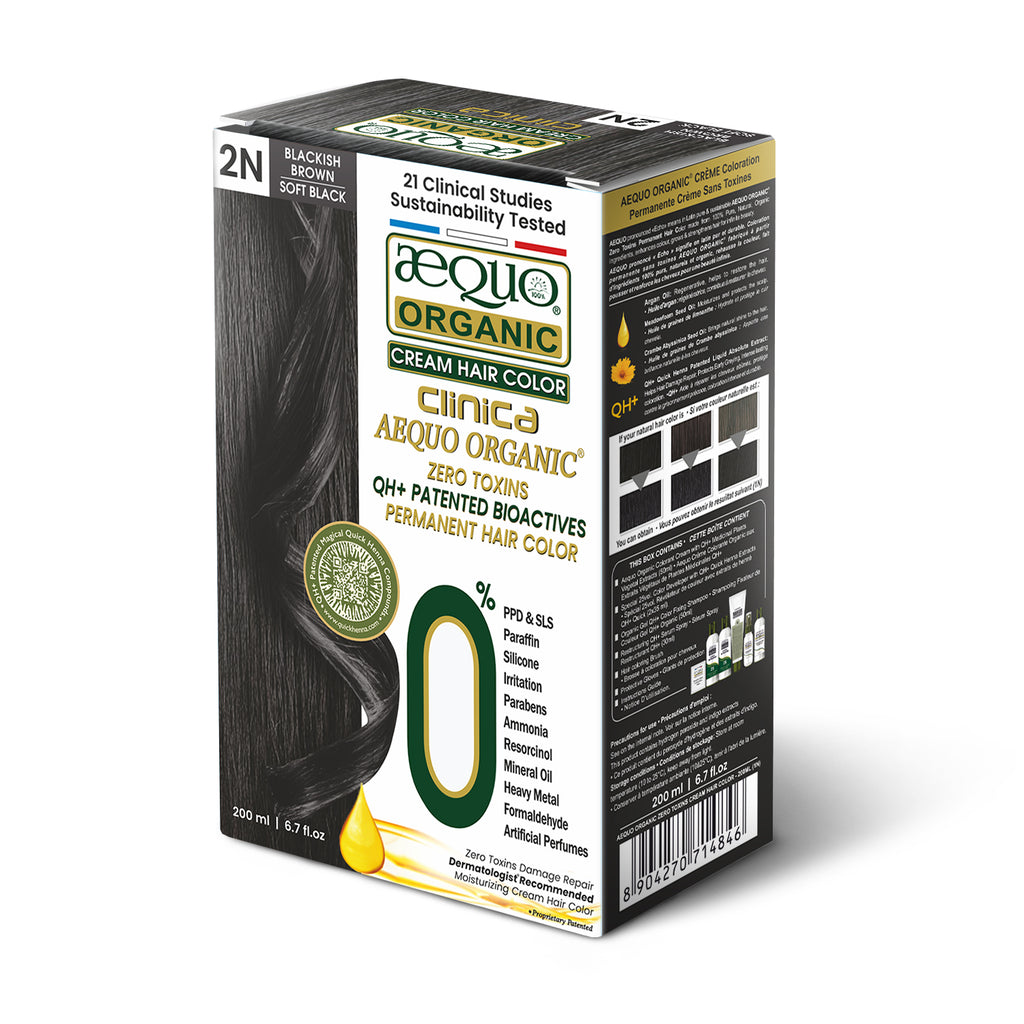 QH+ Aequo Organic Cream Hair Colour- 200ml- 2N Soft Black