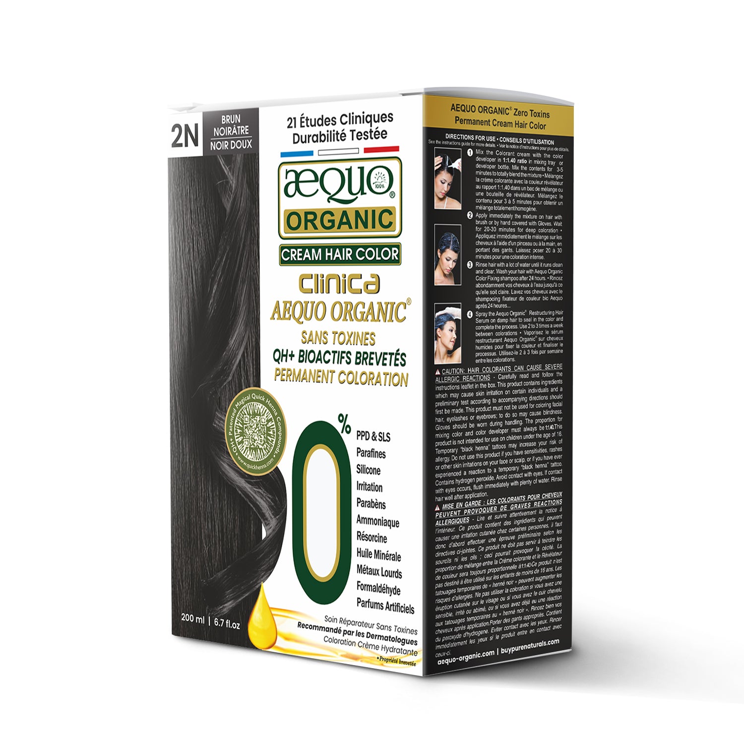 QH+ Aequo Organic Cream Hair Colour- 200ml- 2N Soft Black