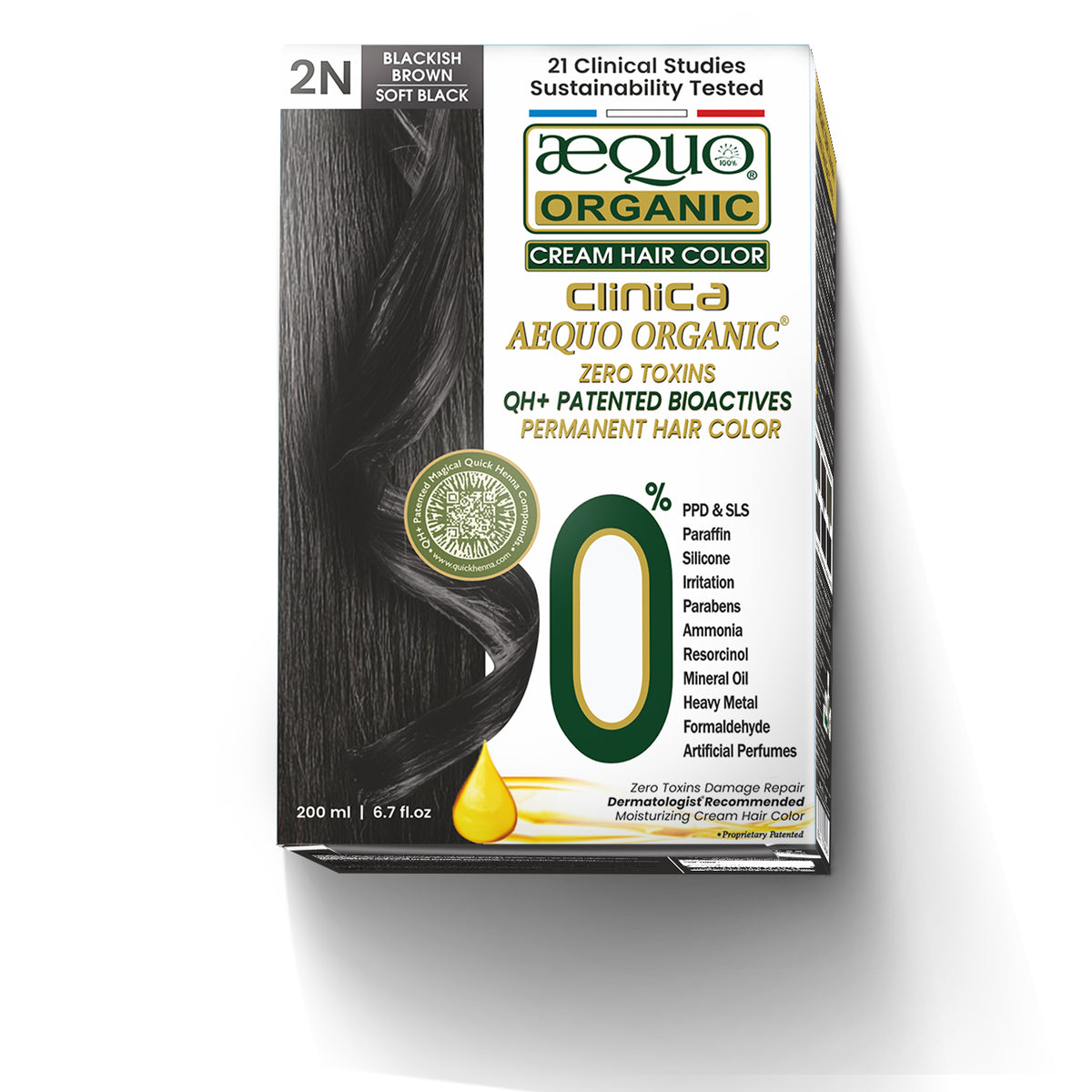 QH+ Aequo Organic Cream Hair Colour- 200ml- 2N Soft Black