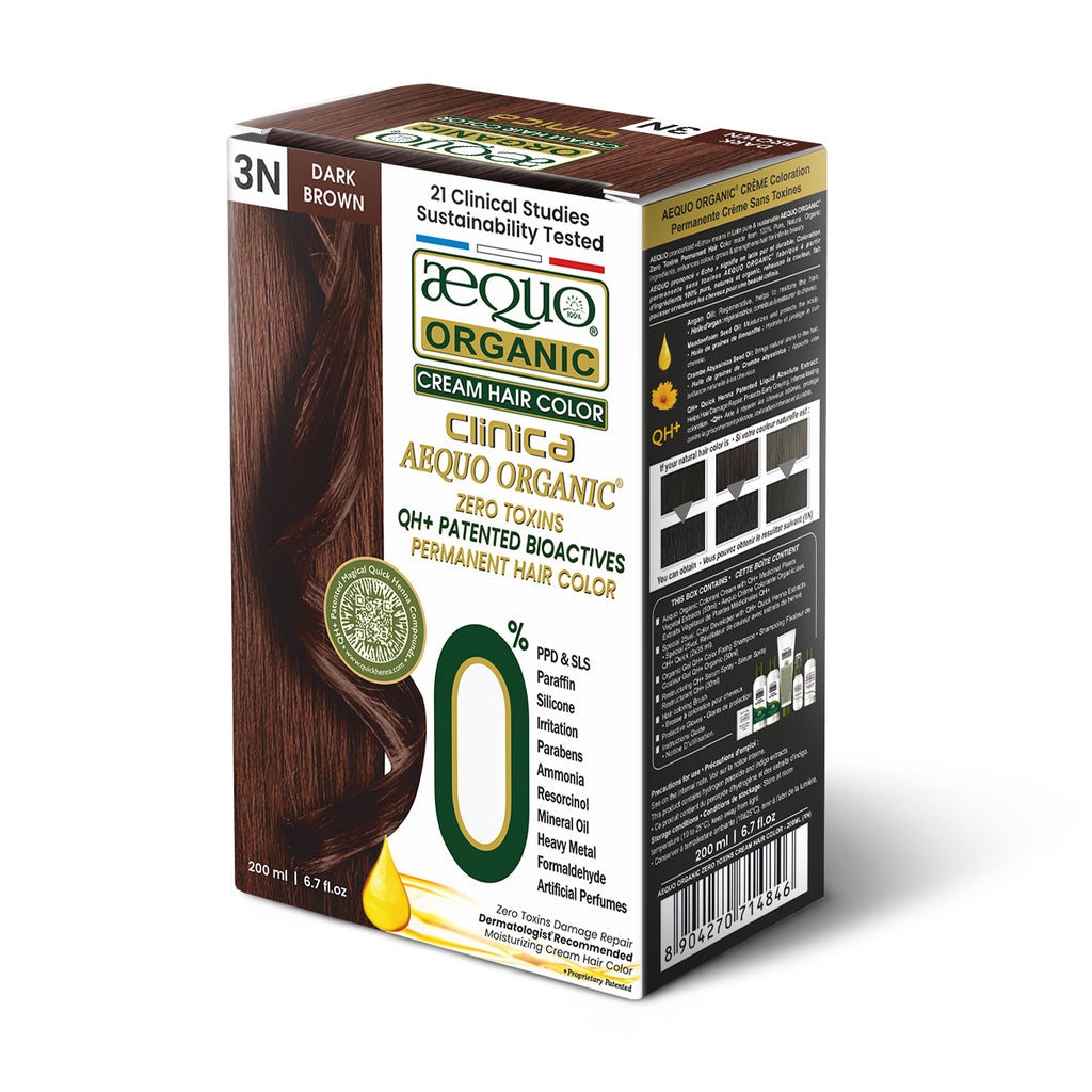 QH+ Aequo Organic Zero Toxins Cream Hair Colour- 200ml- 3N Dark Brown