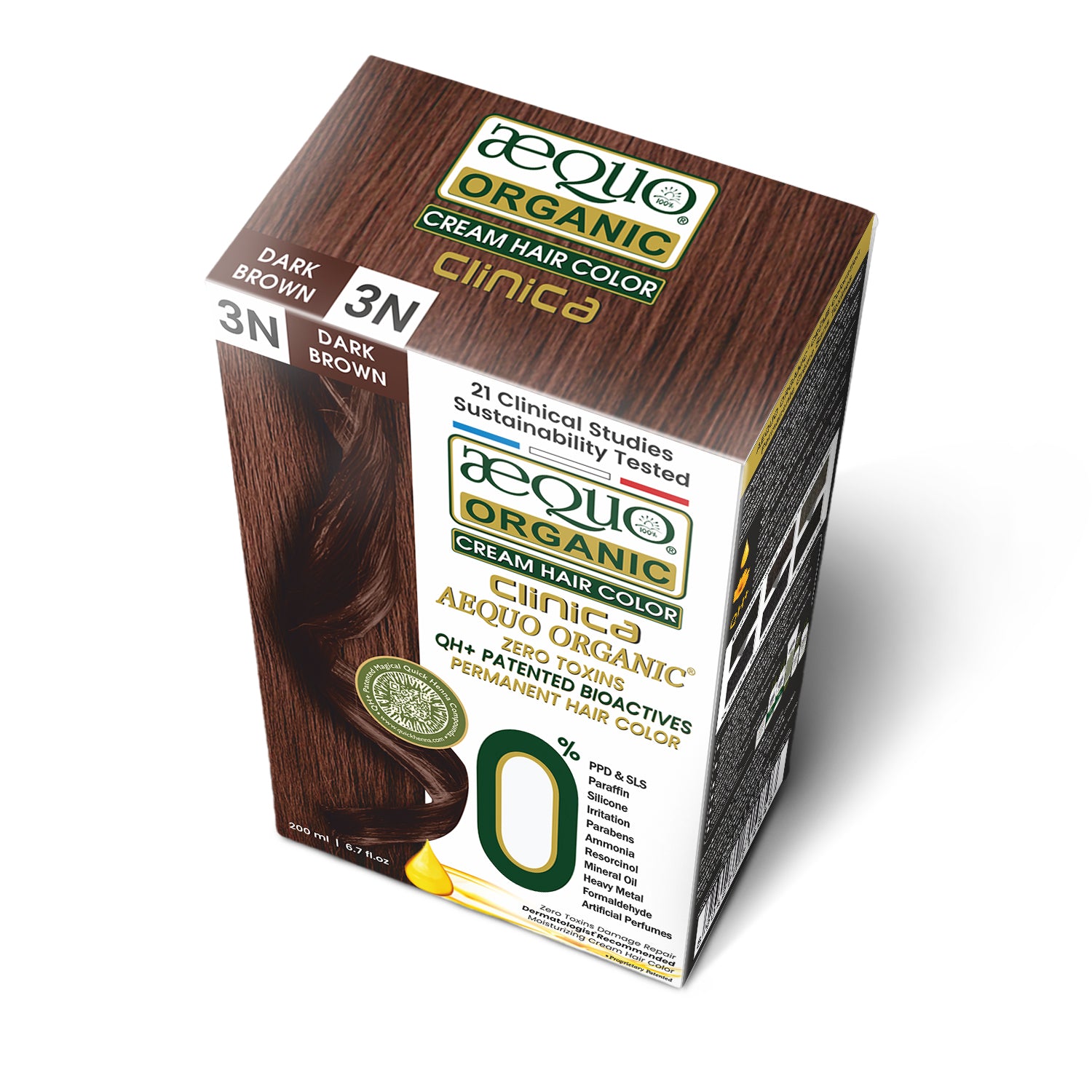 QH+ Aequo Organic Zero Toxins Cream Hair Colour- 200ml- 3N Dark Brown