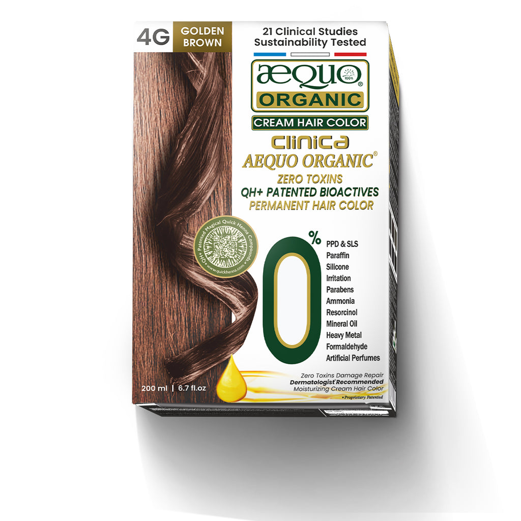 QH+ Aequo Organic Zero Toxins Cream Hair Colour- 200ml- 4G Golden Brown