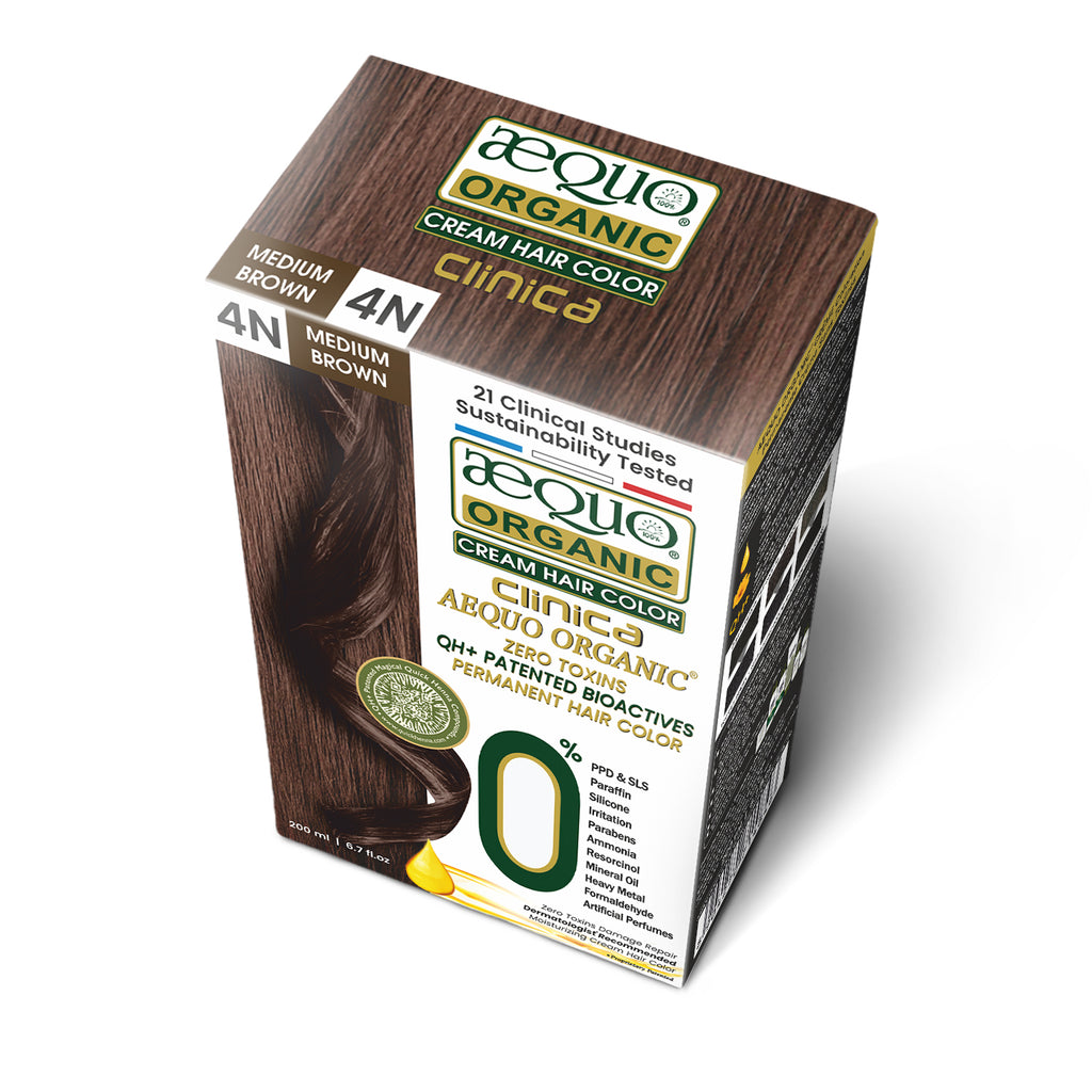 QH+ Aequo Organic Zero Toxins Cream Hair Colour- 200ml- 4N Medium Brown