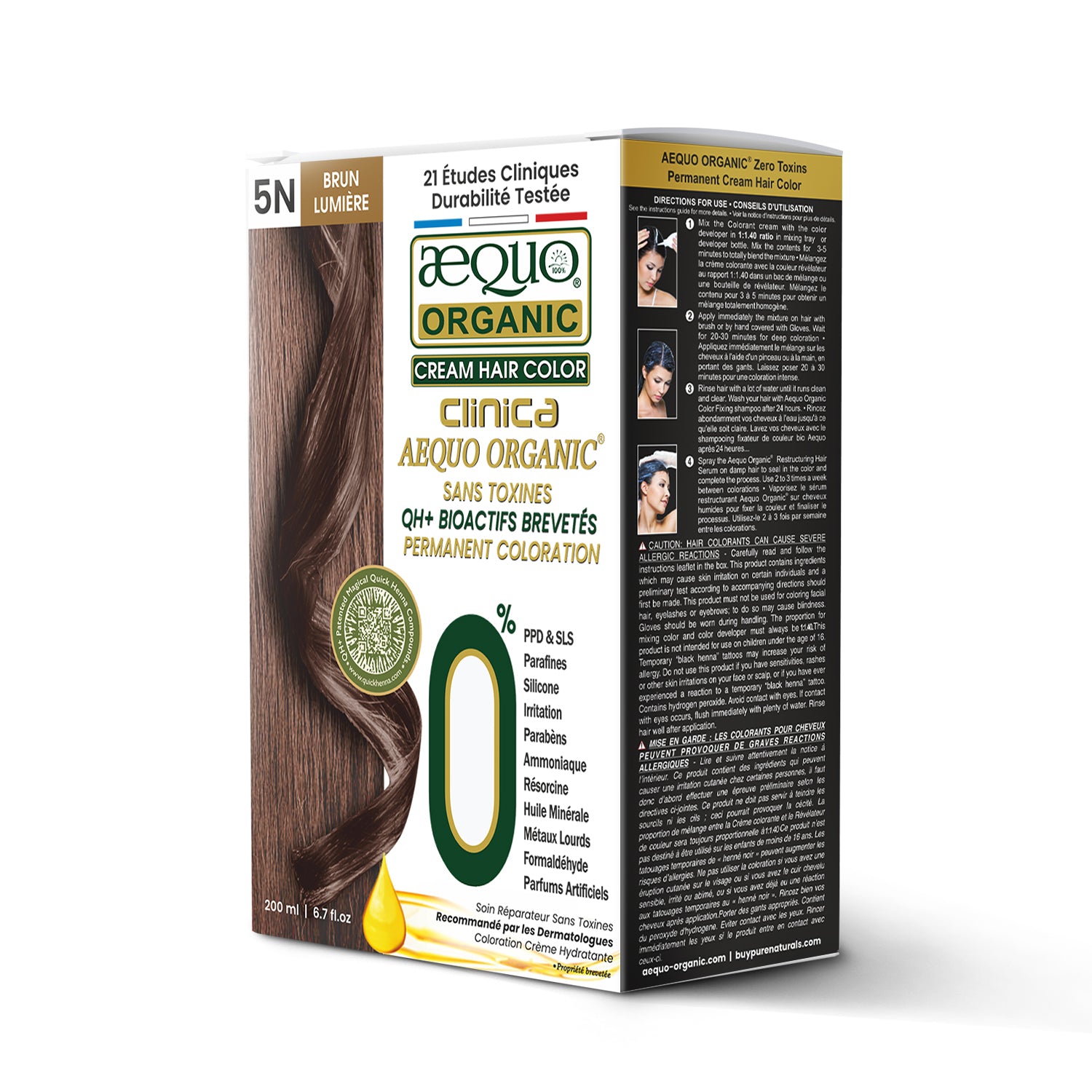 QH+ Aequo Organic Zero Toxins Cream Hair Colour- 200ml- 5N Light Brown