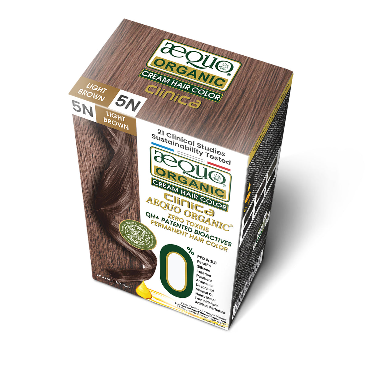 QH+ Aequo Organic Zero Toxins Cream Hair Colour- 200ml- 5N Light Brown