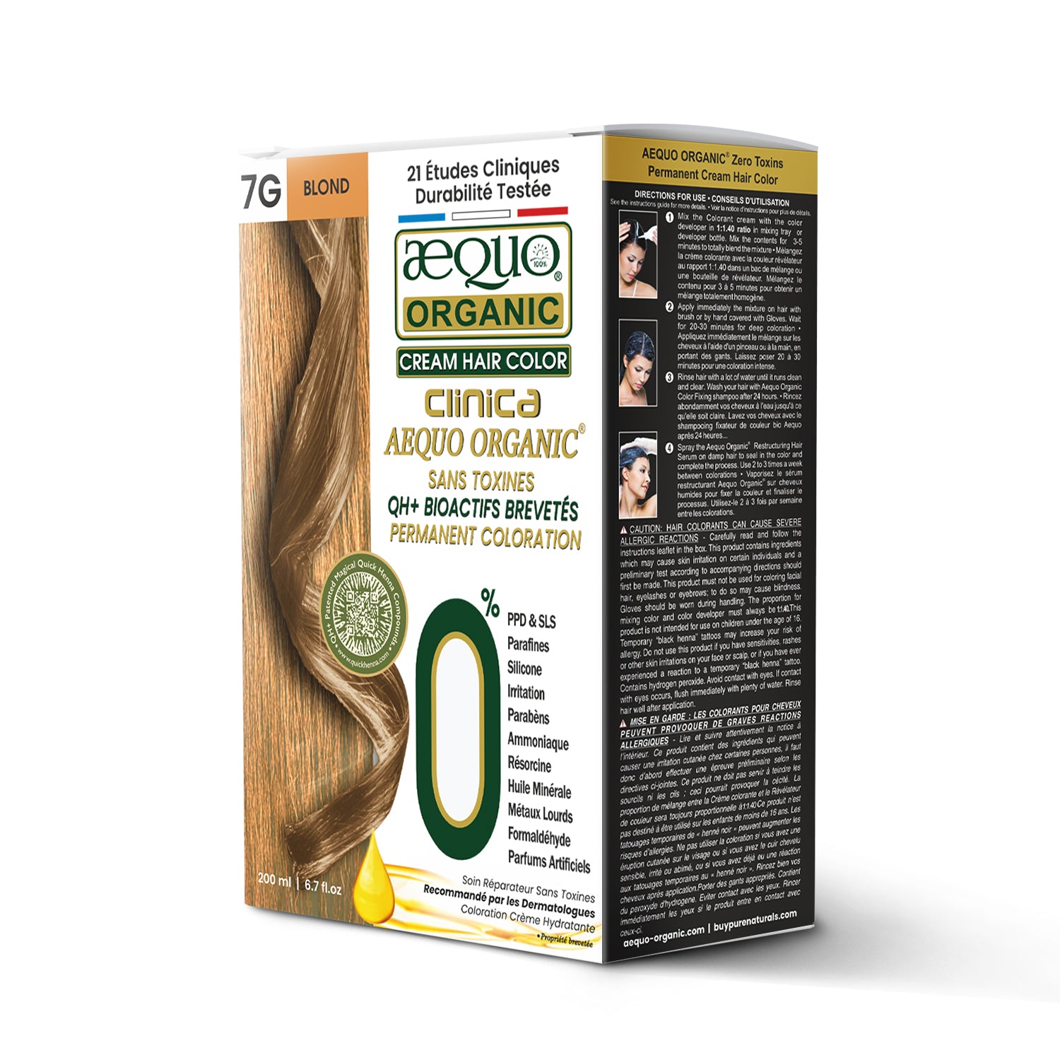 QH+ Aequo Organic Zero Toxins Cream Hair Colour- 200ml- 7G Blonde